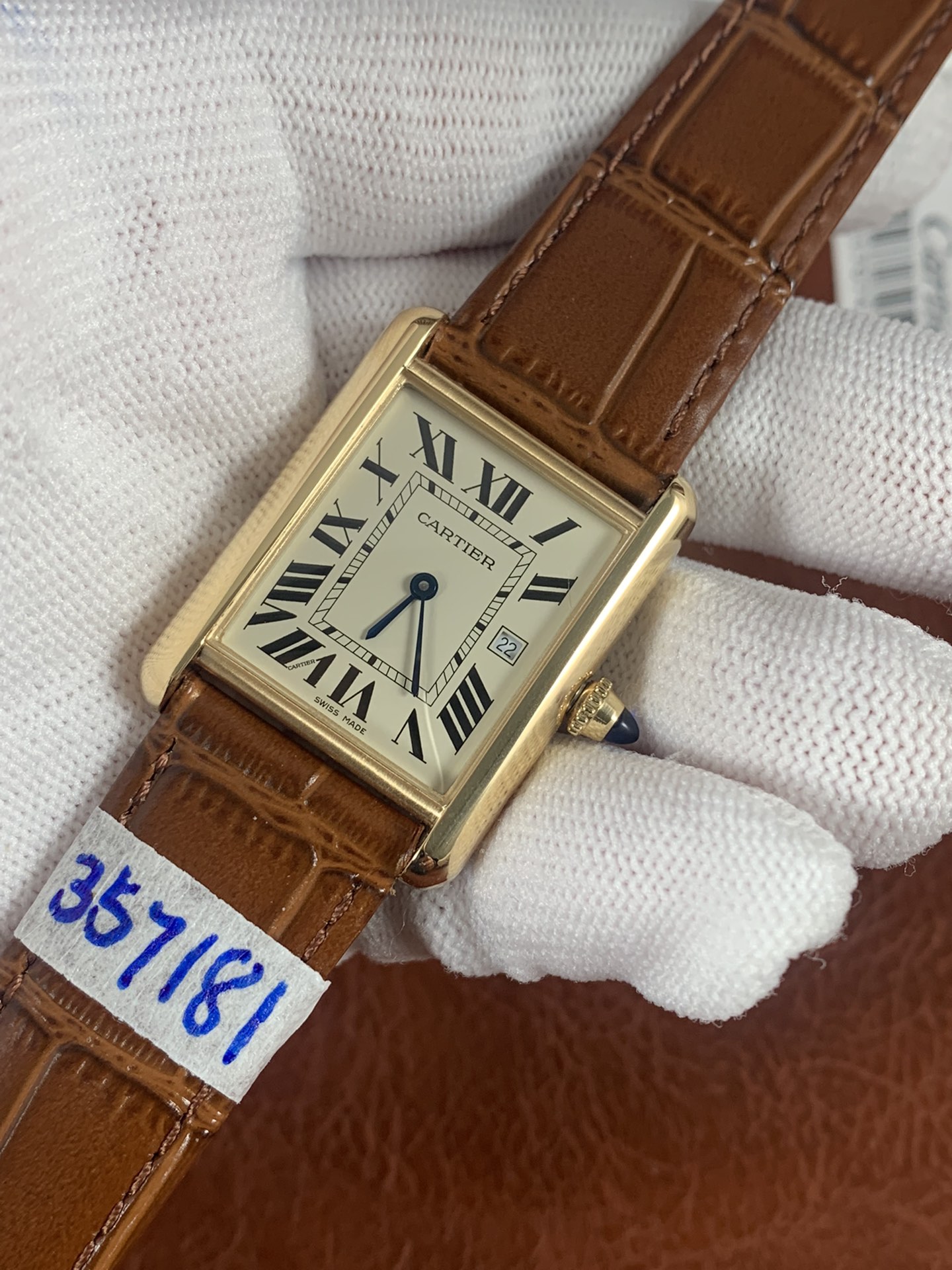Cartier Tank Solo Mens Watch - 34mm Quartz - Brown Leather Strap - Image 4