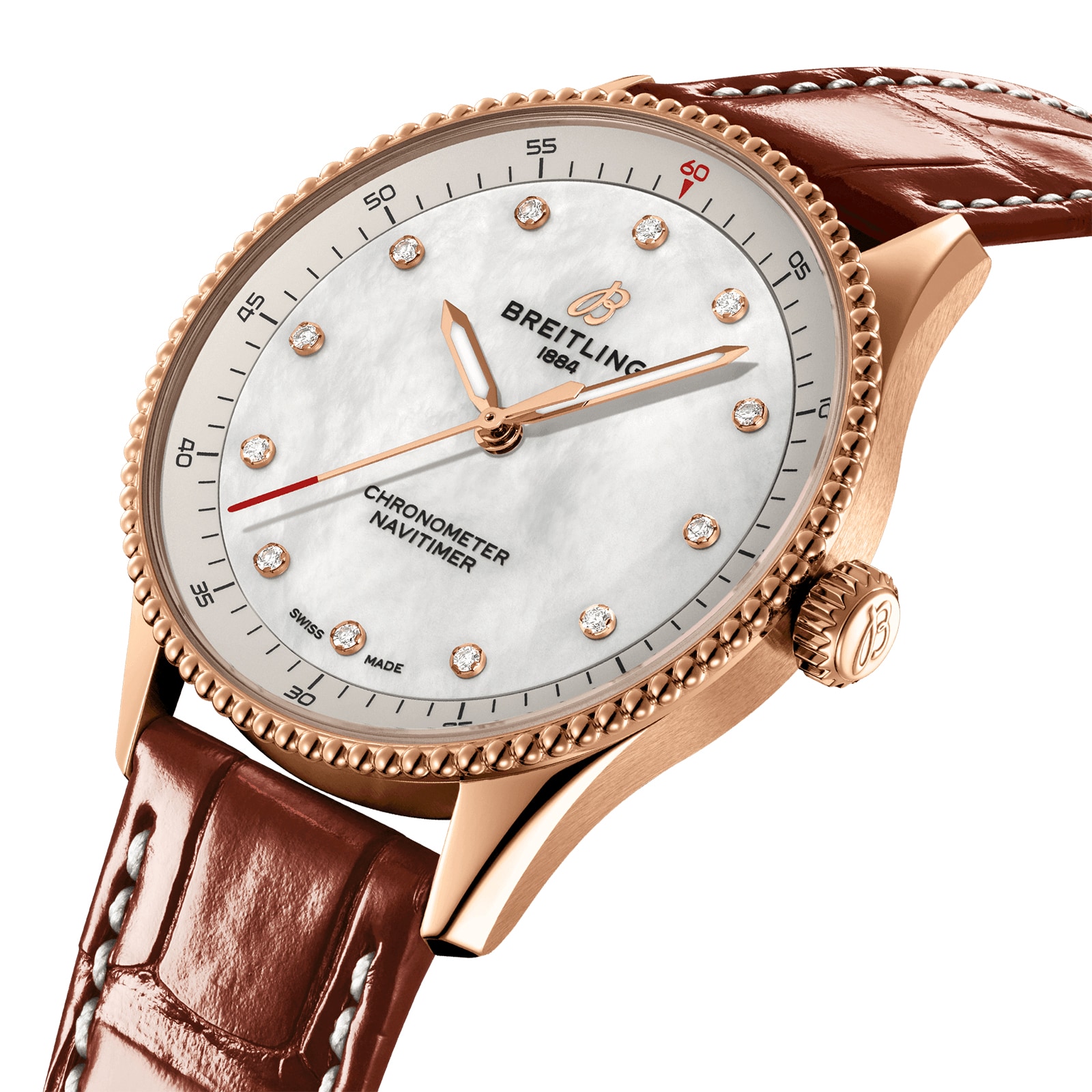 Breitling Navitimer 32mm 18ct Rose Gold Quartz White Dial Replica Watch - Image 3