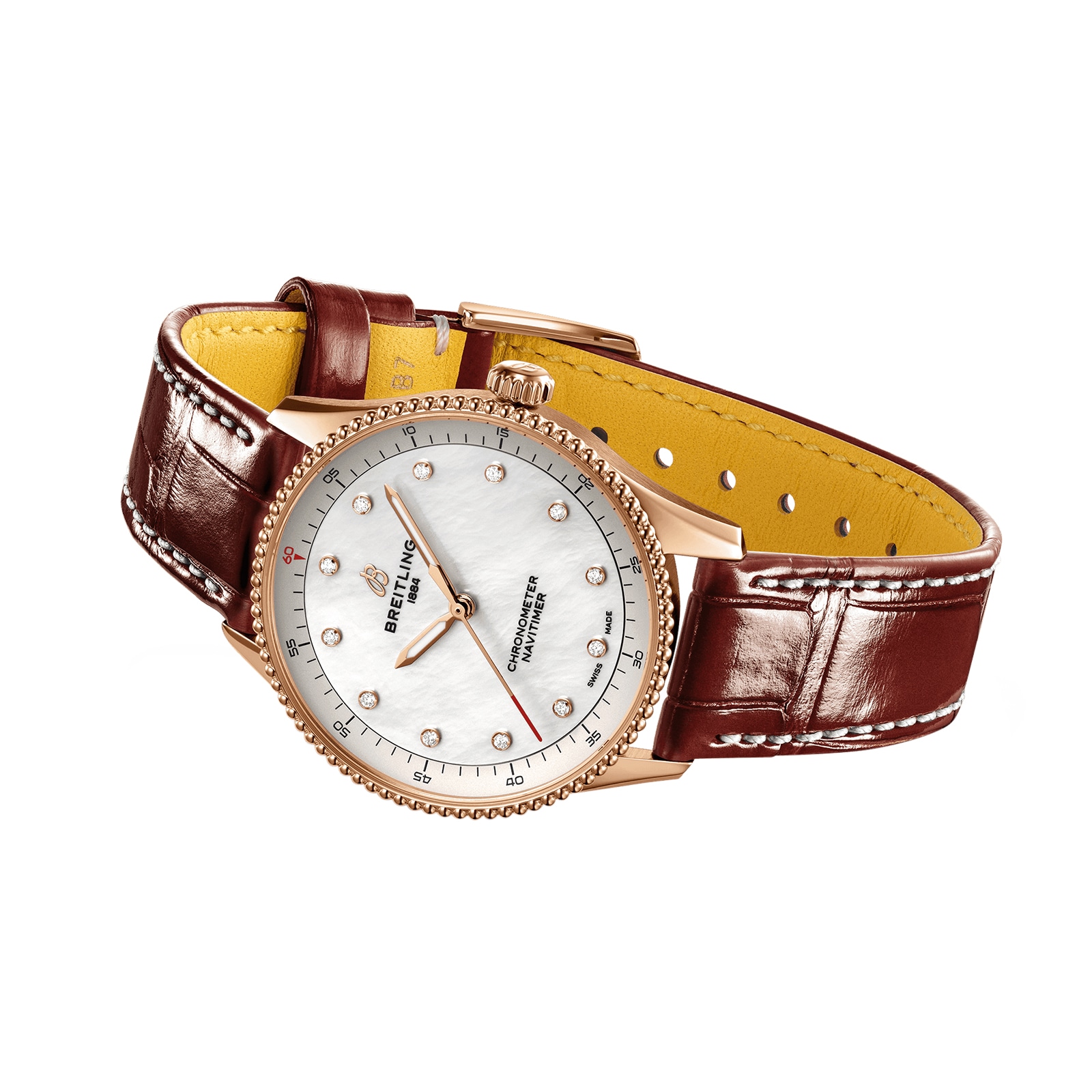 Breitling Navitimer 32mm 18ct Rose Gold Quartz White Dial Replica Watch - Image 4