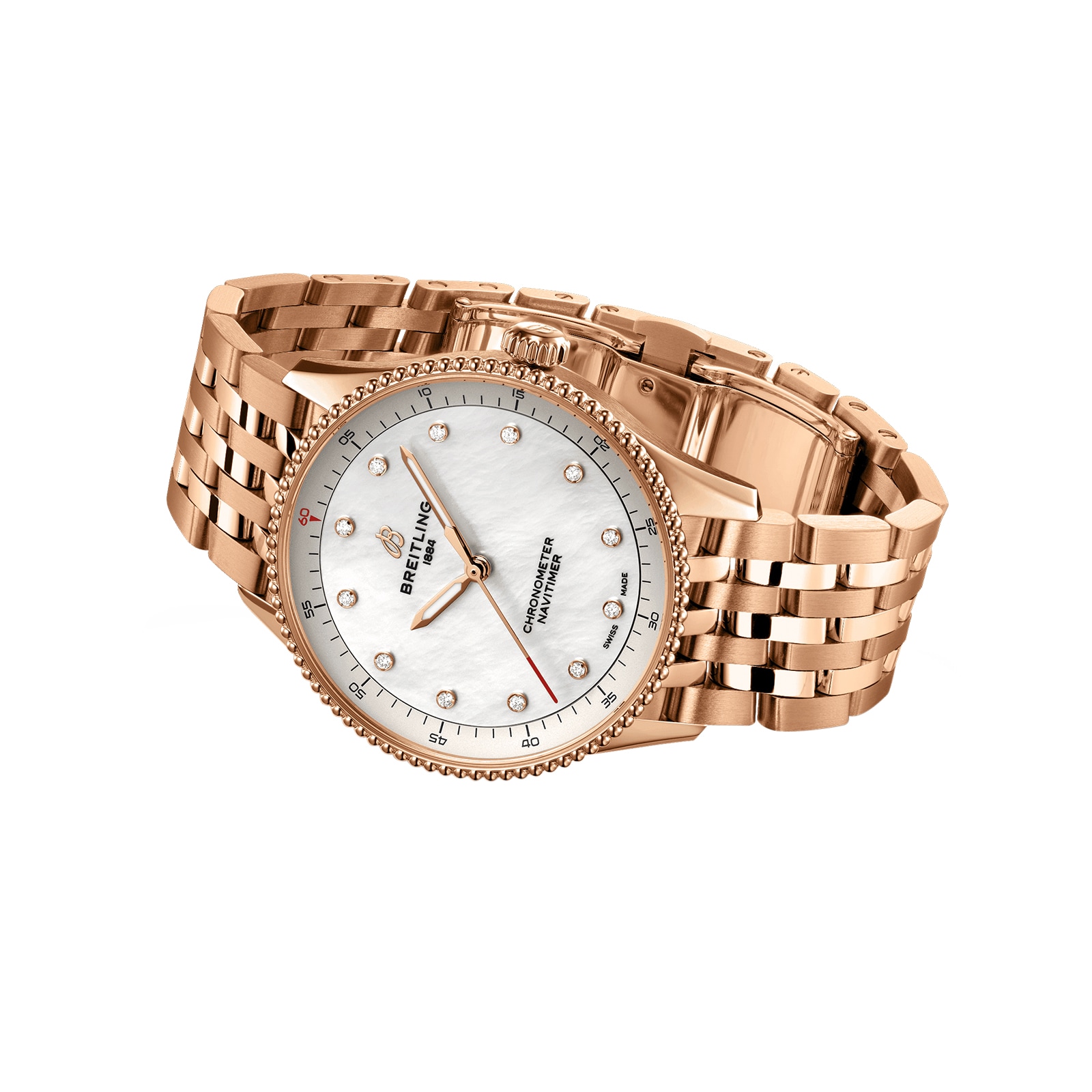 Breitling Navitimer 32mm 18ct Rose Gold Quartz White Dial Replica Watch - Image 4