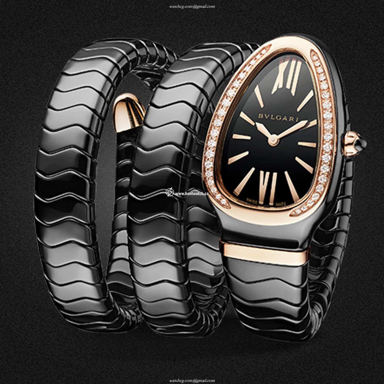 Bvlgari Serpenti 102885 Ceramic & Gold Quartz Watch - Black Dial 35mm - Image 2