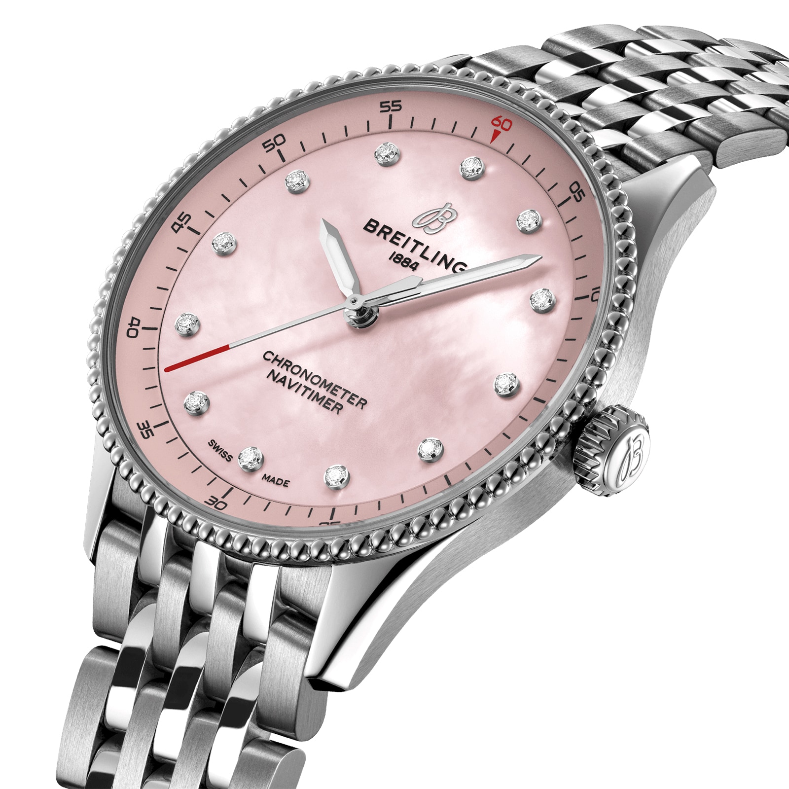 Breitling Navitimer 32mm Pink Dial | Stainless Steel Quartz Watch - Image 3