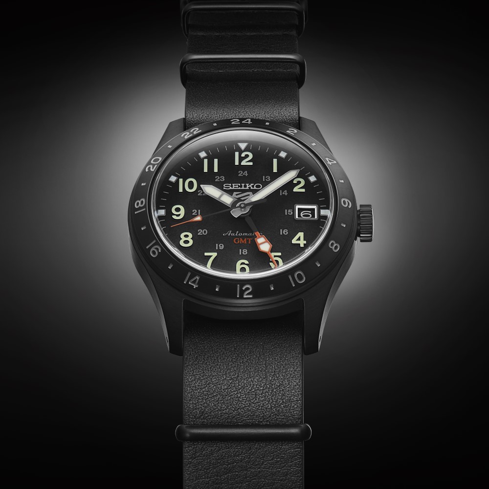 Seiko 5 Sports SSK025k1 Automatic GMT Watch - Black Dial & Leather Strap - Image 3