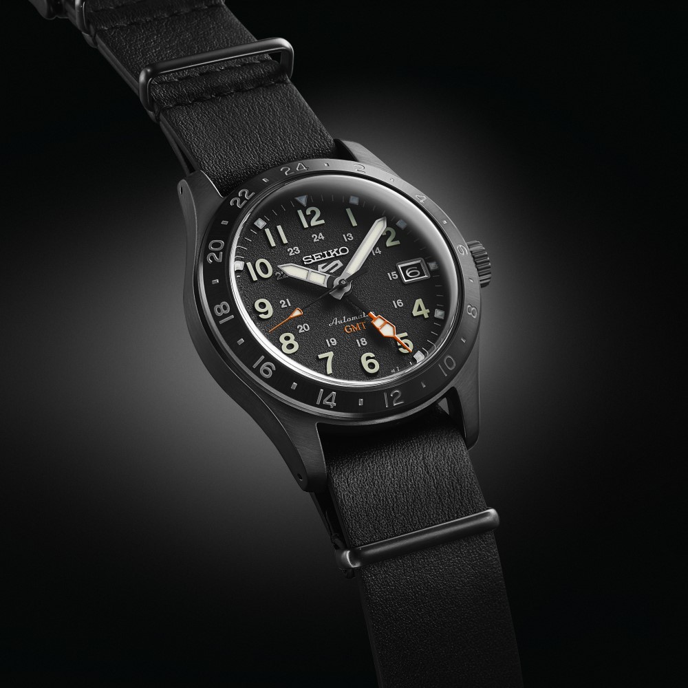 Seiko 5 Sports SSK025k1 Automatic GMT Watch - Black Dial & Leather Strap - Image 4