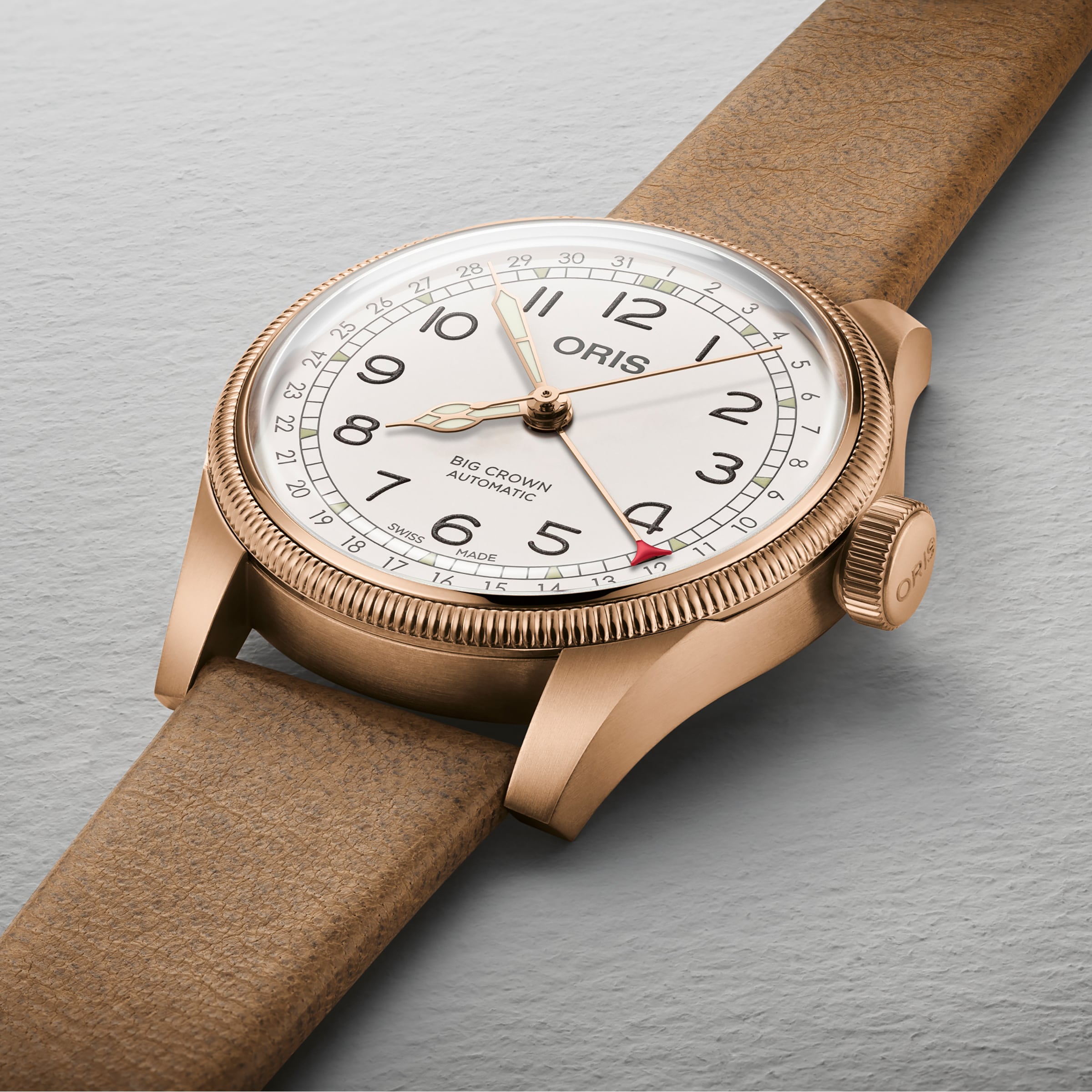 Oris Aviation Bronze Automatic Watch - 40mm White Dial - Leather Strap - Image 4