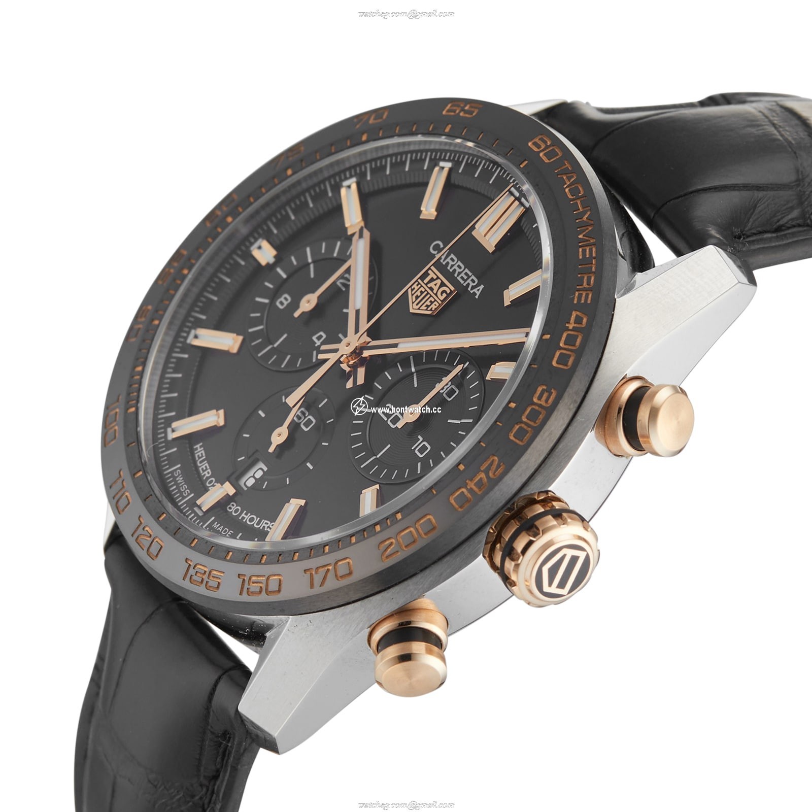 TAG Heuer Carrera Automatic Watch - 44mm Black Dial - Stainless Steel & Leather - Image 2