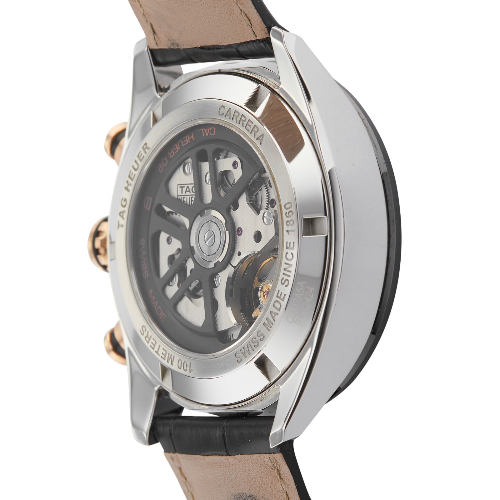 TAG Heuer Carrera Automatic Watch - 44mm Black Dial - Stainless Steel & Leather - Image 4