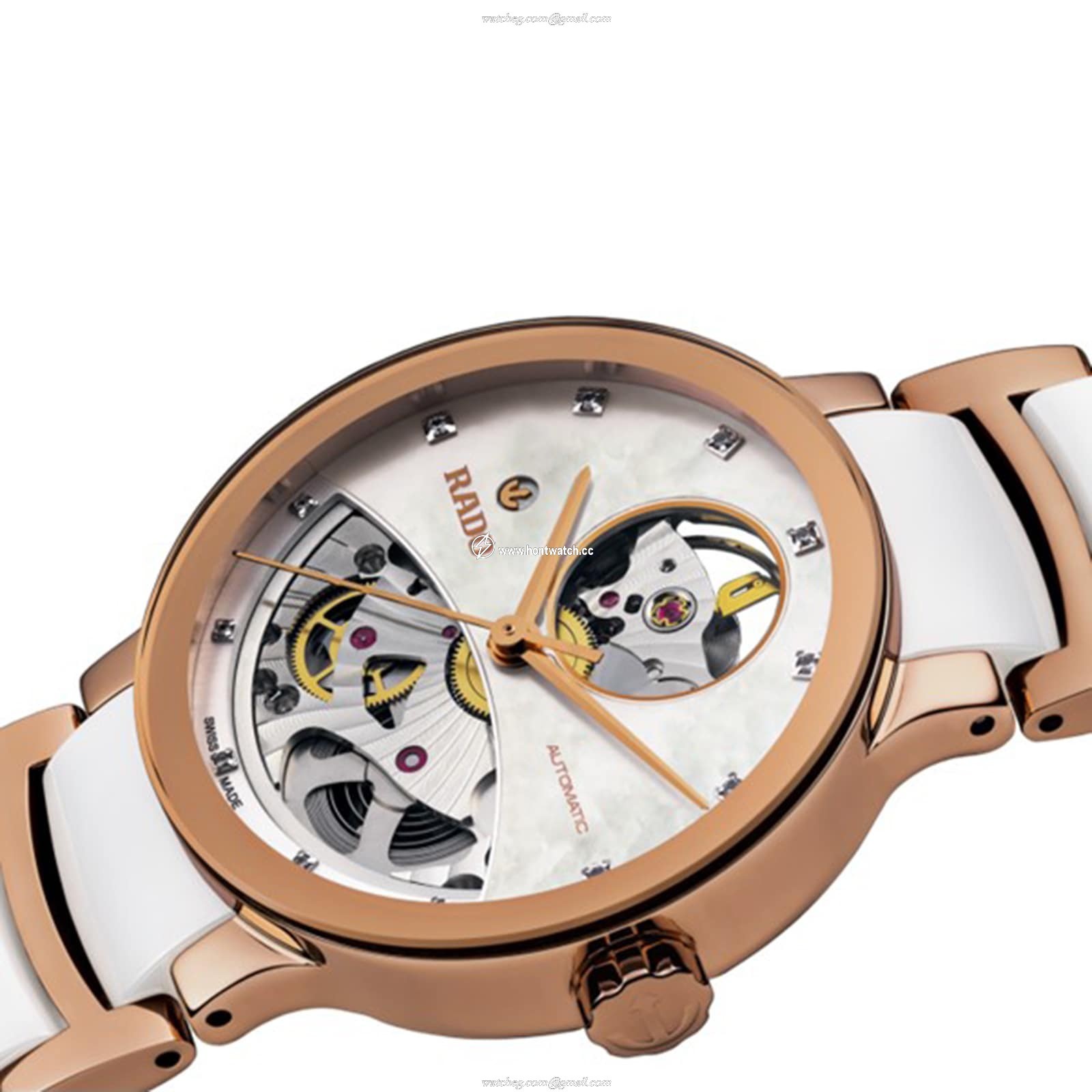 Rado Centrix Automatic White Dial | 33mm PVD & Ceramic | Diamond Markers - Image 2