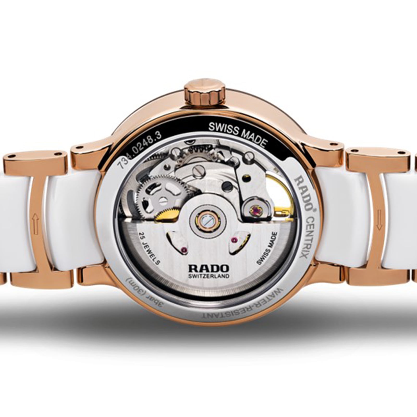 Rado Centrix Automatic White Dial | 33mm PVD & Ceramic | Diamond Markers - Image 3