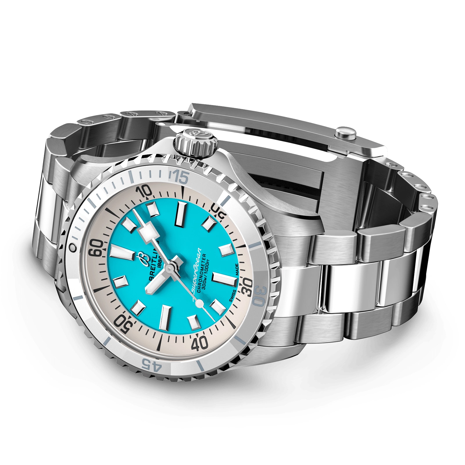 Breitling Superocean Automatic 36mm Turquoise Dial - Stainless Steel Watch - Image 4