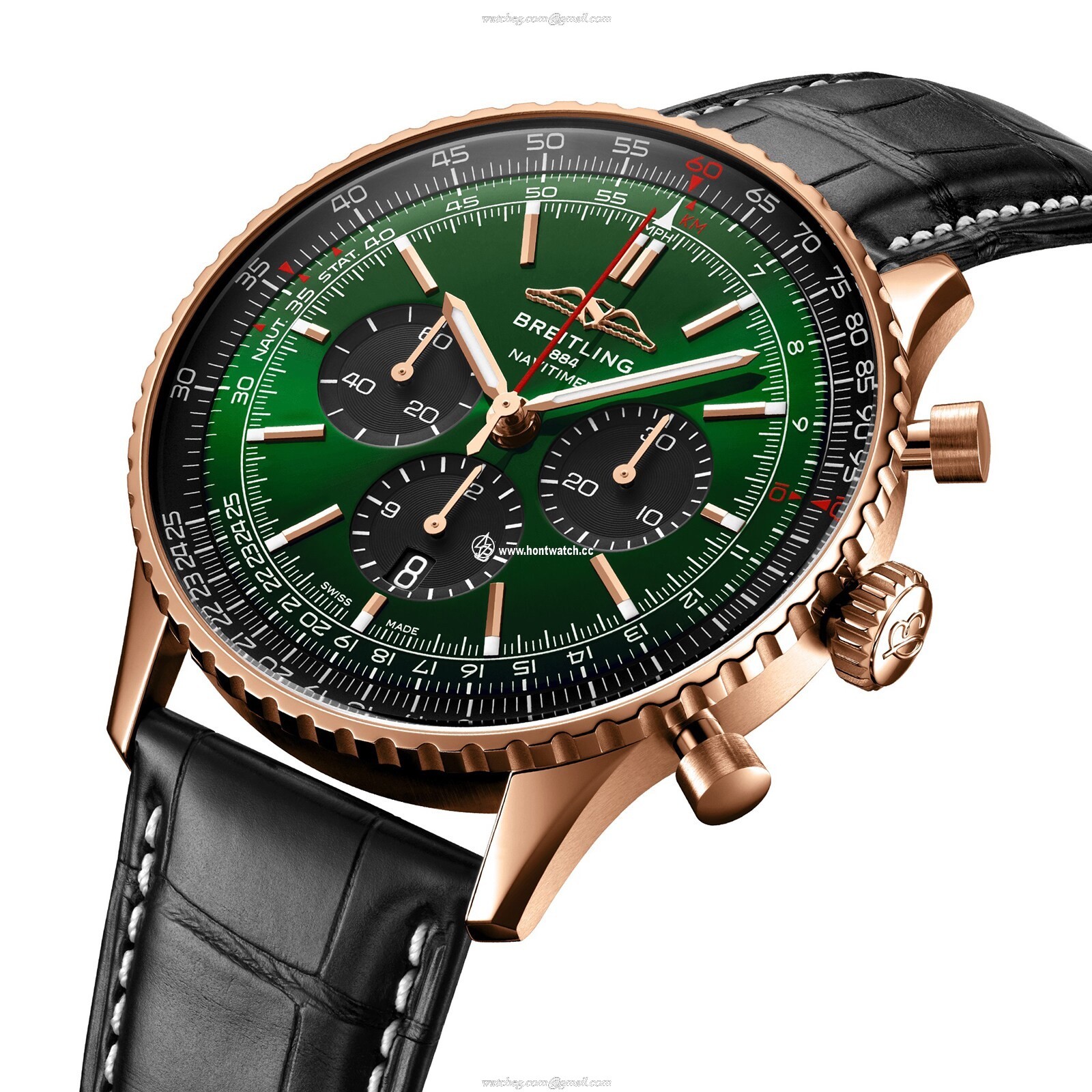 Breitling Navitimer 46mm 18ct Rose Gold Automatic Green Dial Watch - Image 2