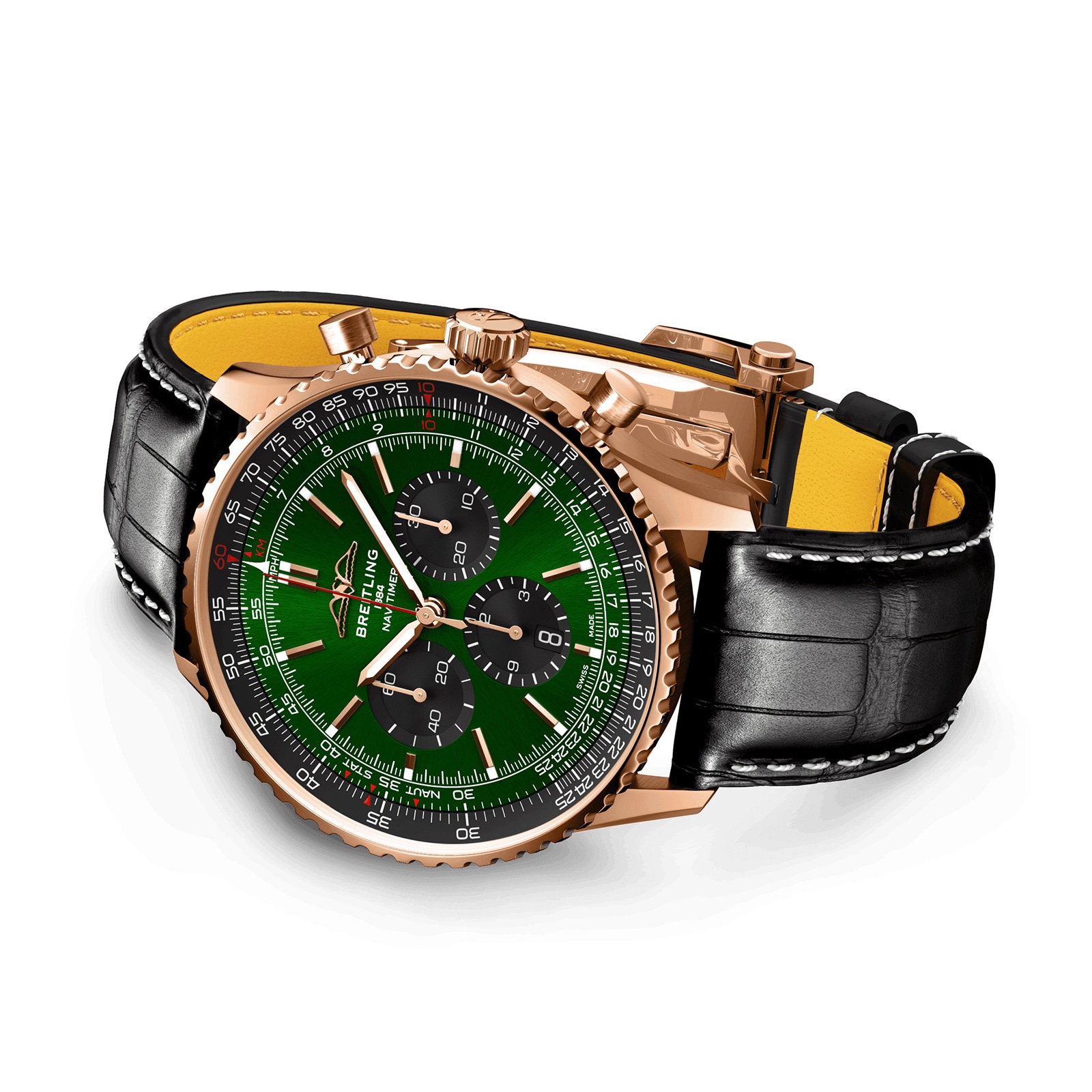 Breitling Navitimer 46mm 18ct Rose Gold Automatic Green Dial Watch - Image 3
