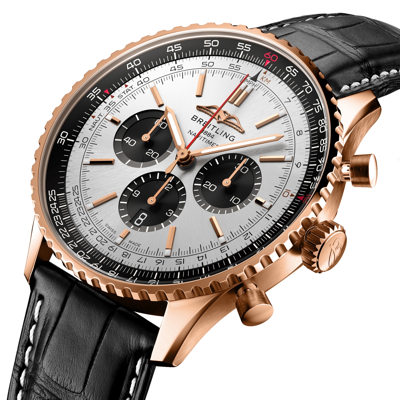 Breitling Navitimer 46mm 18ct Rose Gold Automatic Silver Dial Watch - Image 3