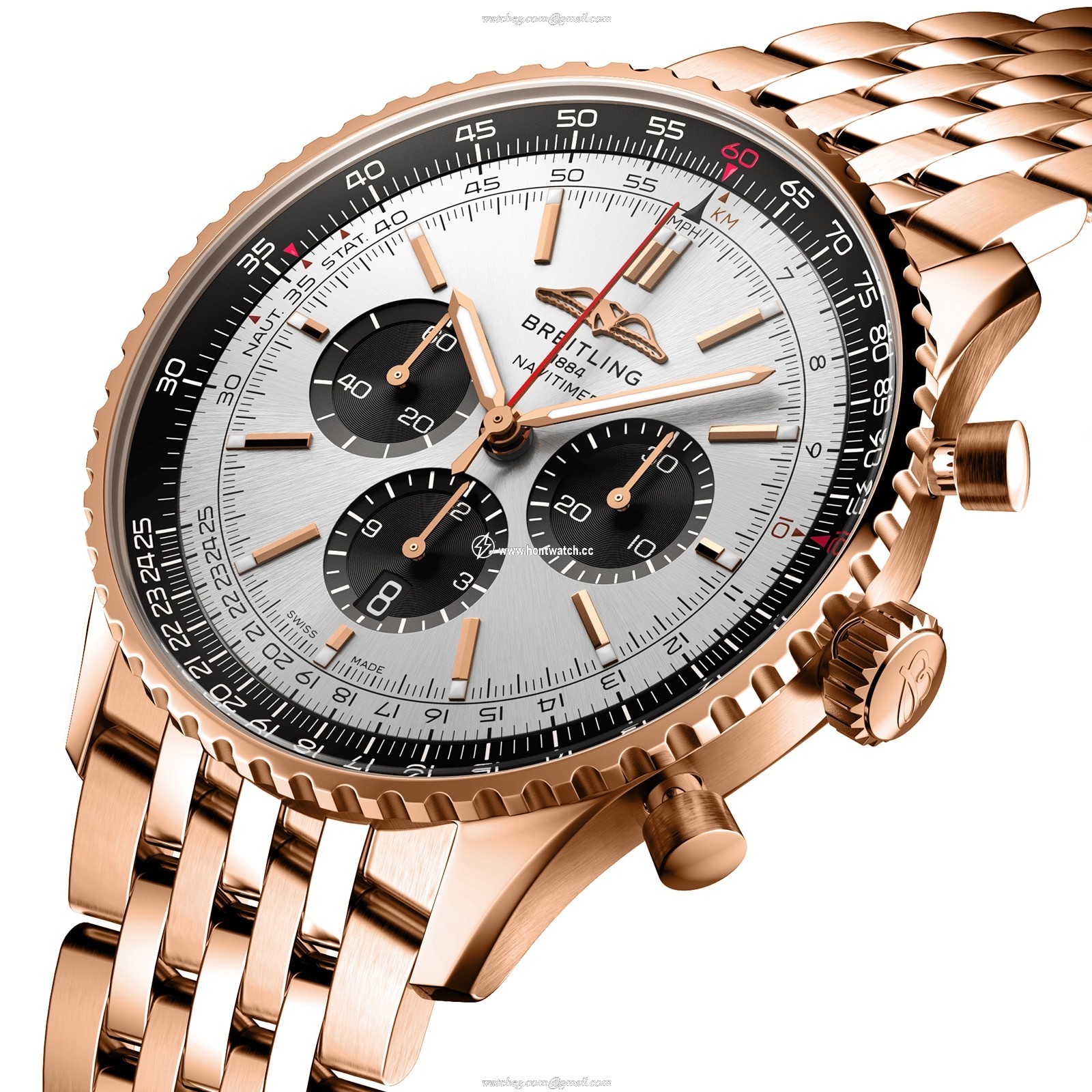Breitling Navitimer 46mm 18ct Rose Gold Automatic Silver Dial Replica - Image 2