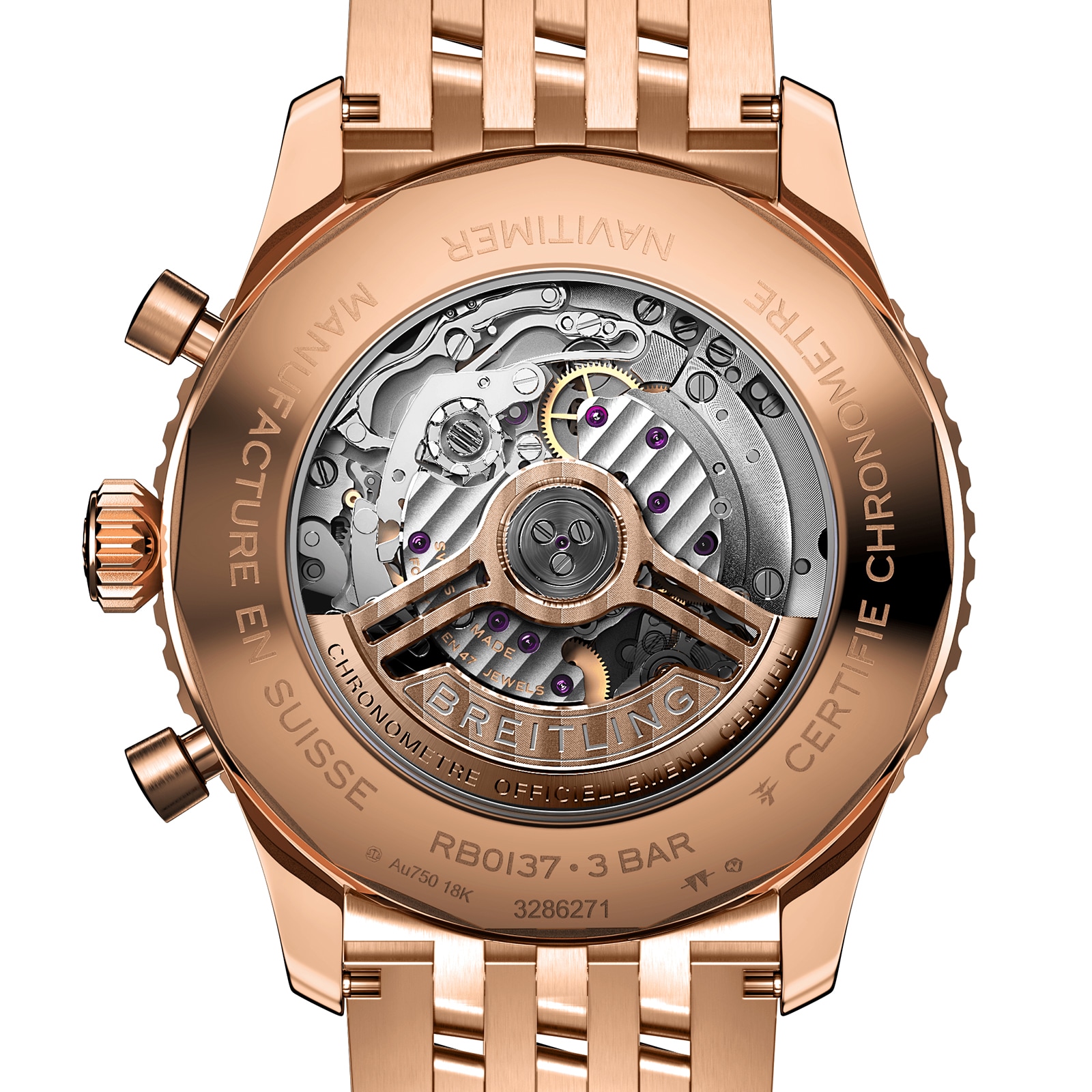 Breitling Navitimer 46mm 18ct Rose Gold Automatic Silver Dial Replica - Image 4