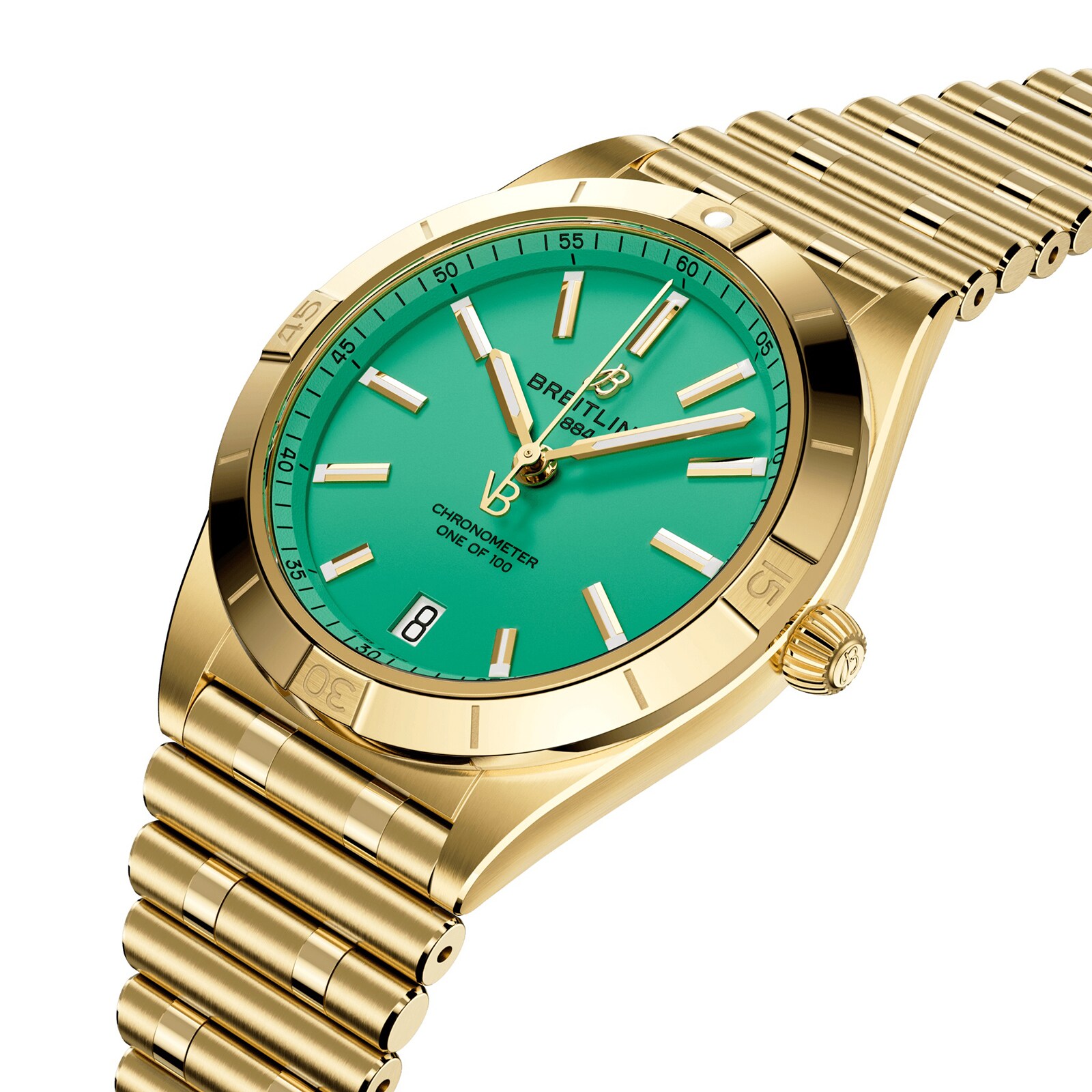 Breitling Chronomat 36mm Automatic Green Dial - 18ct Yellow Gold Watch - Image 3