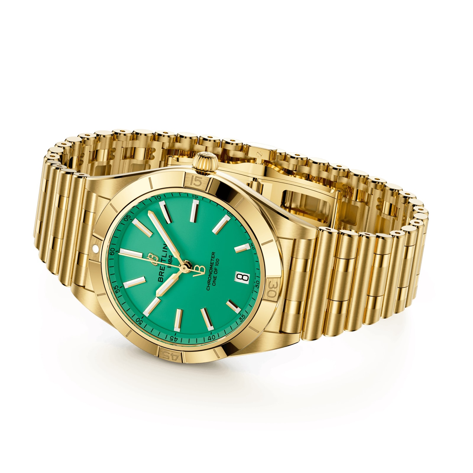 Breitling Chronomat 36mm Automatic Green Dial - 18ct Yellow Gold Watch - Image 4