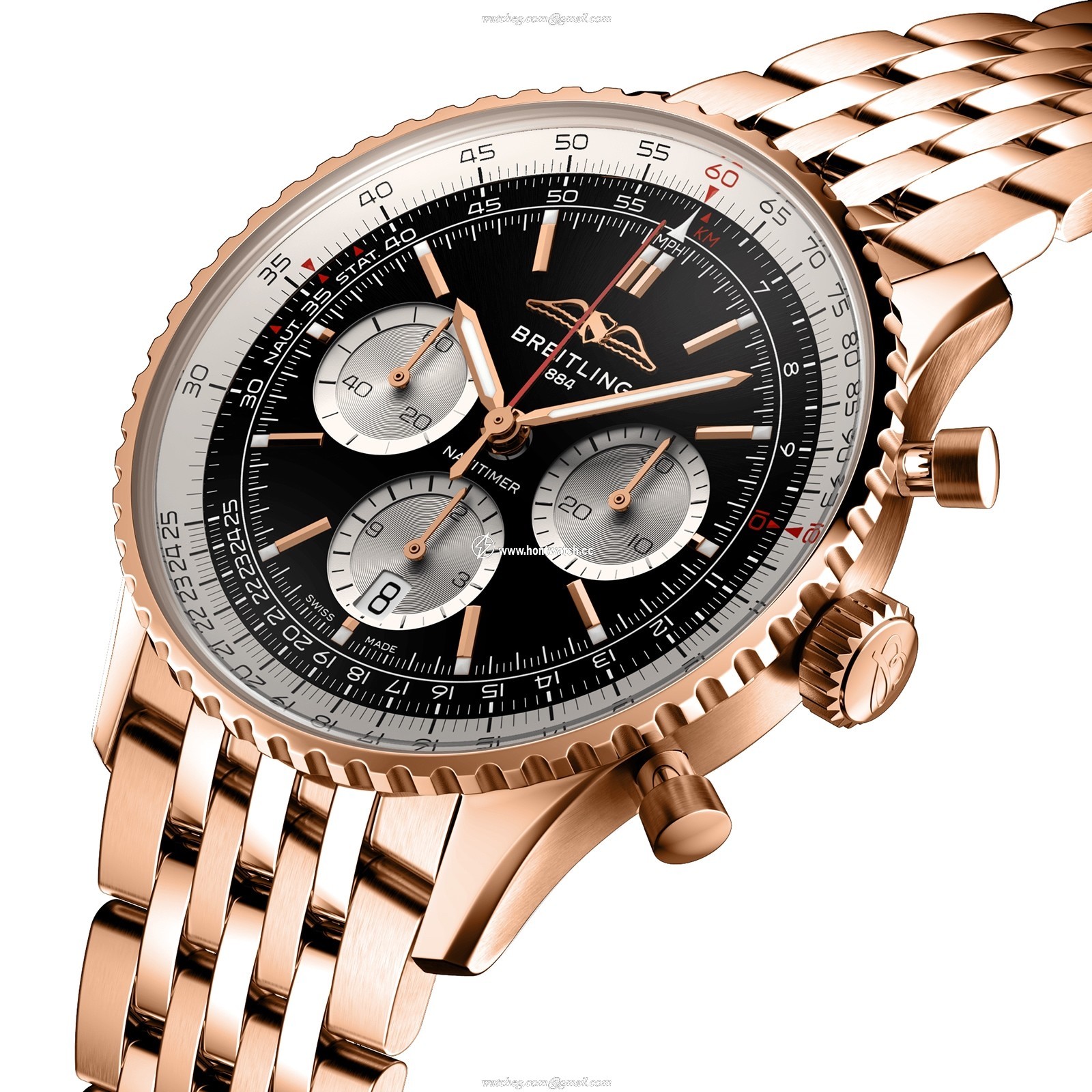 Breitling Navitimer 43mm 18ct Rose Gold Automatic Black Dial Replica - Image 2