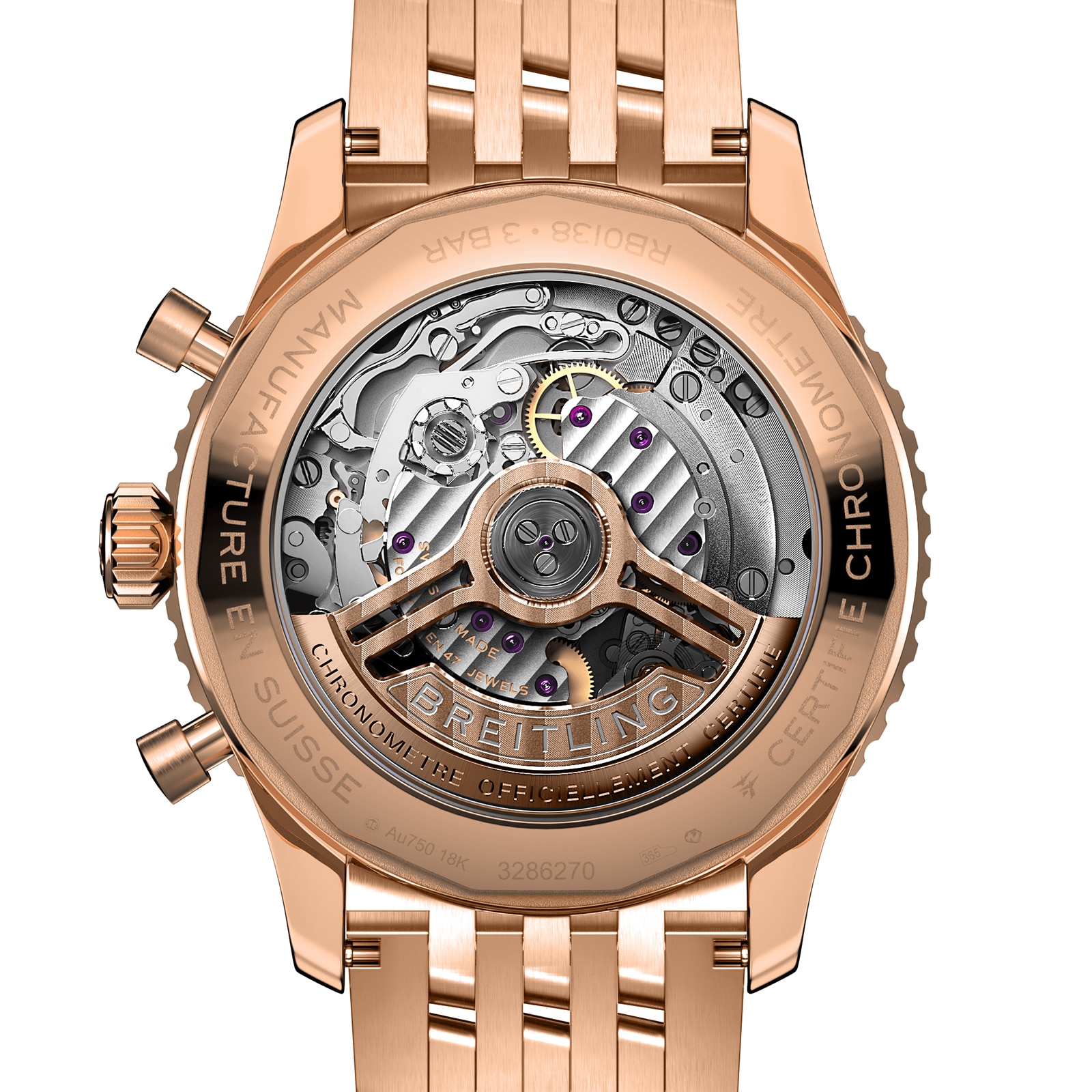 Breitling Navitimer 43mm 18ct Rose Gold Automatic Black Dial Replica - Image 4