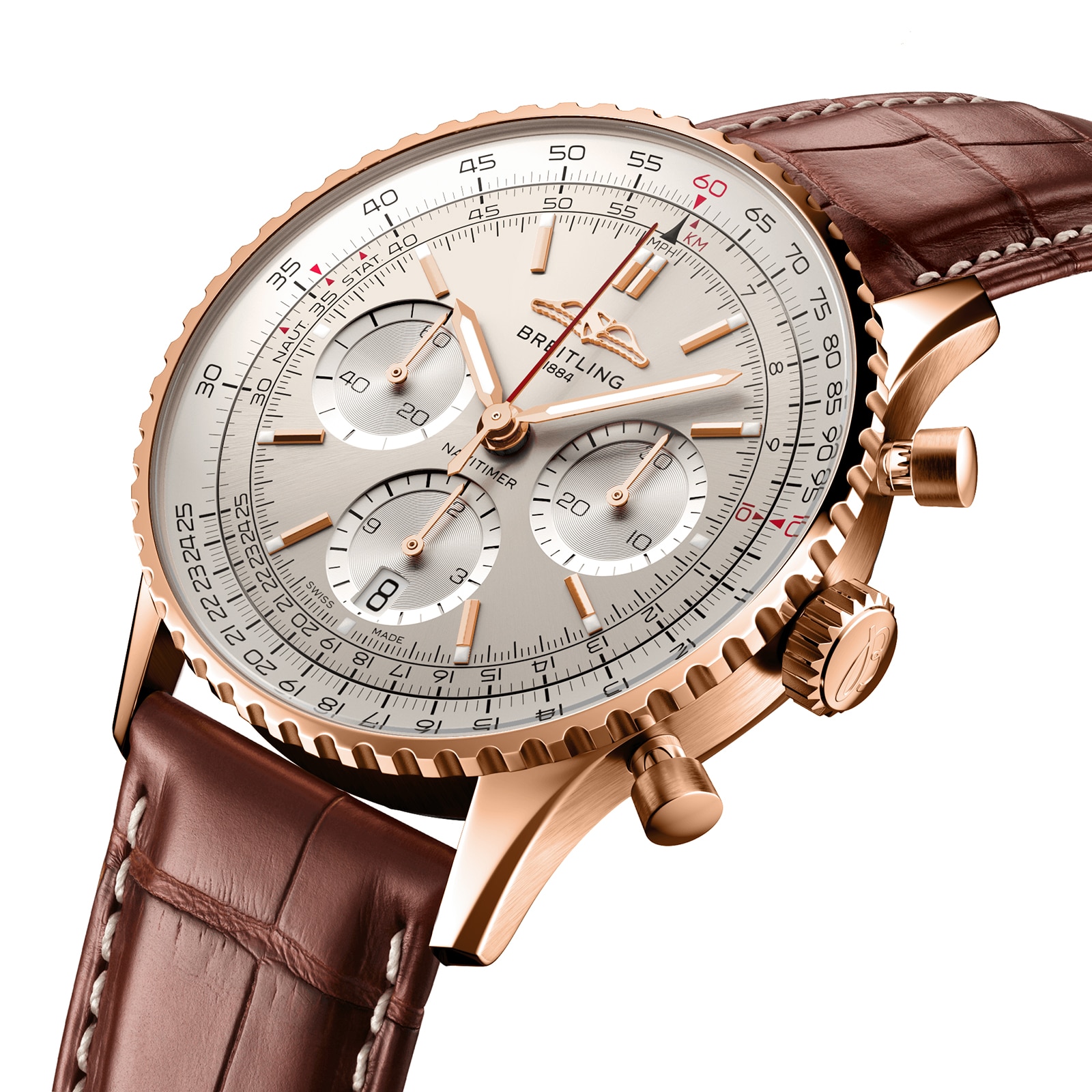 Breitling Navitimer 41mm 18ct Rose Gold Automatic Silver Dial Replica - Image 3