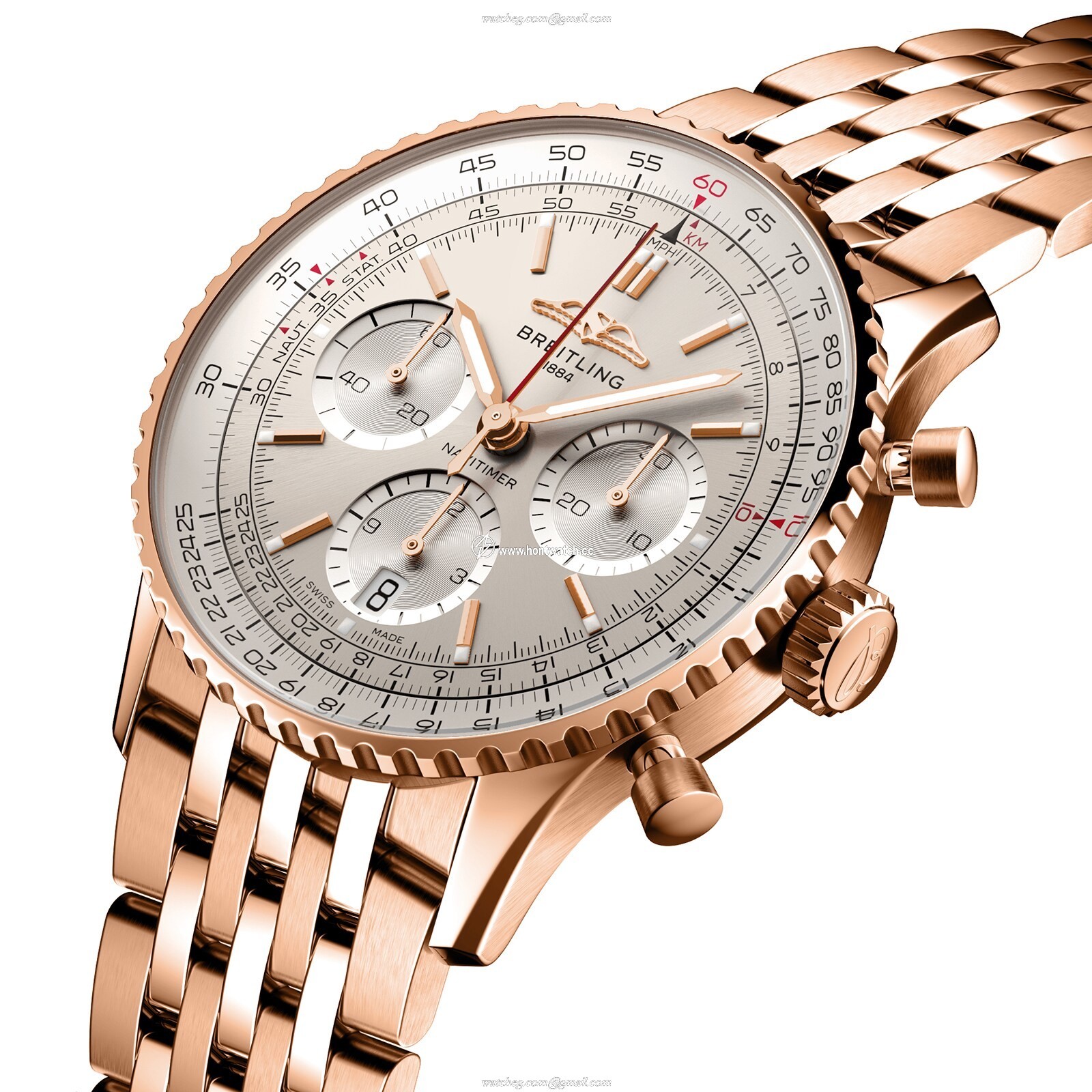 Breitling Navitimer 41mm 18ct Rose Gold Automatic Silver Dial Replica - Image 2