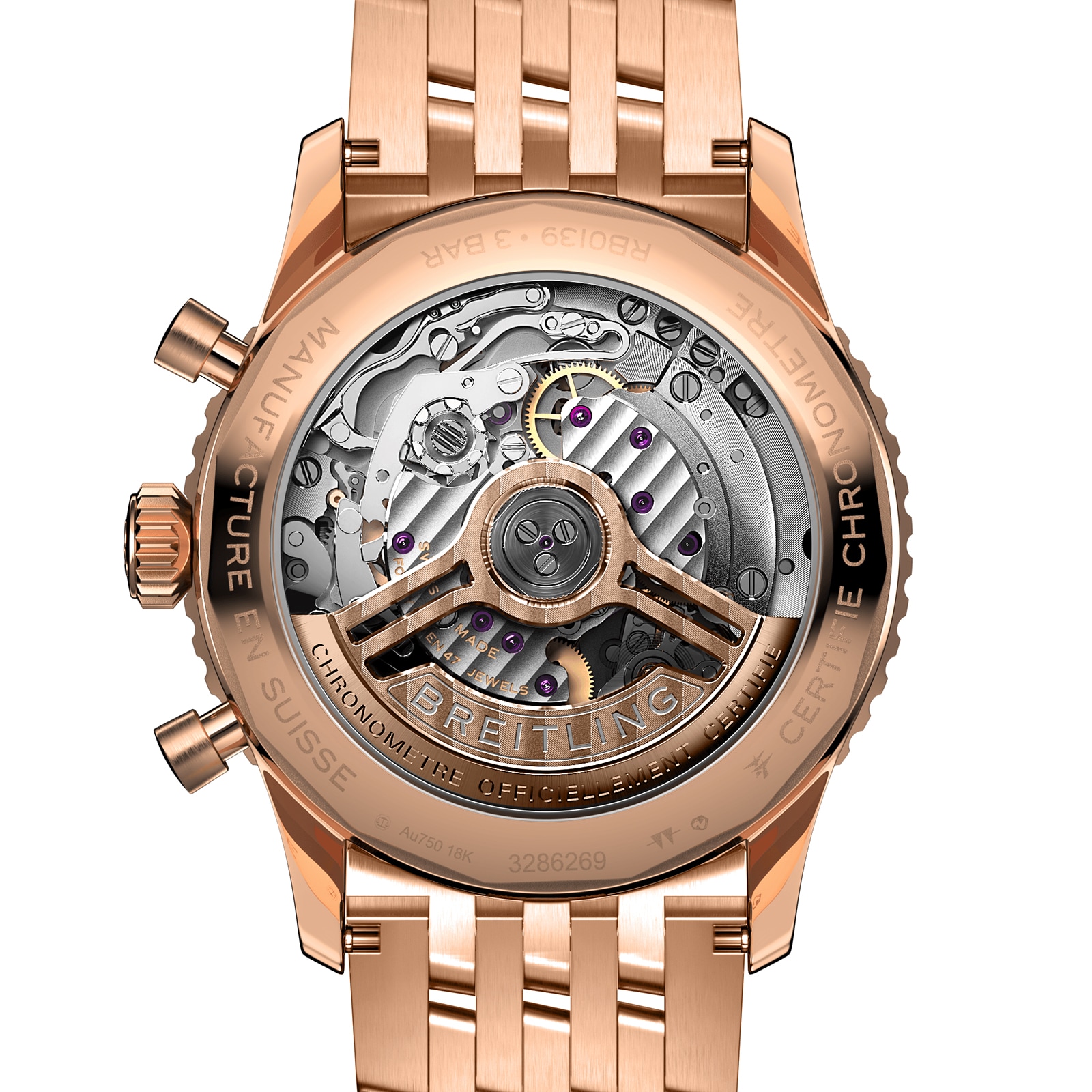 Breitling Navitimer 41mm 18ct Rose Gold Automatic Silver Dial Replica - Image 4