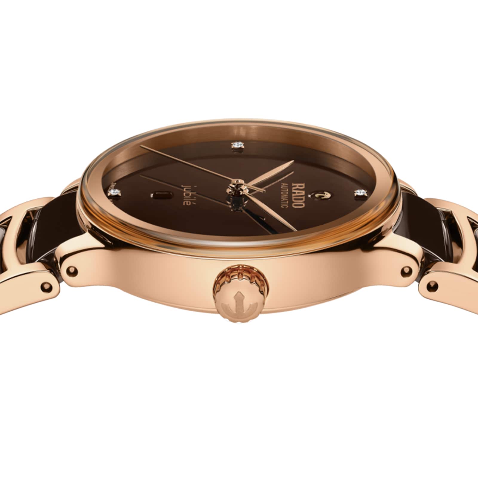 Rado Centrix Automatic Diamond Brown Watch | 30.5mm Stainless Steel & Rose Gold - Image 3