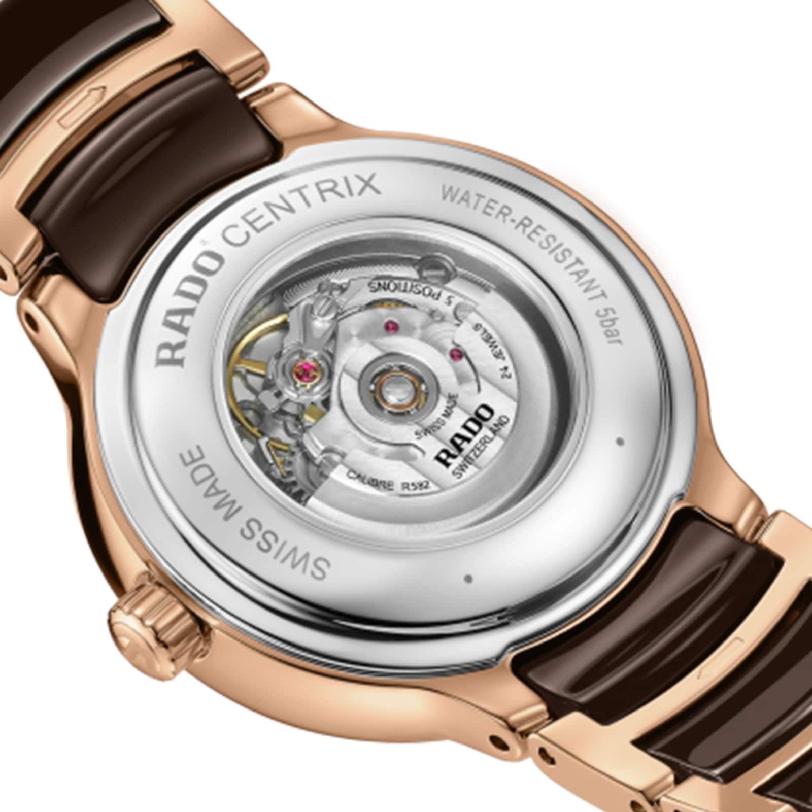 Rado Centrix Automatic Diamond Brown Watch | 30.5mm Stainless Steel & Rose Gold - Image 4