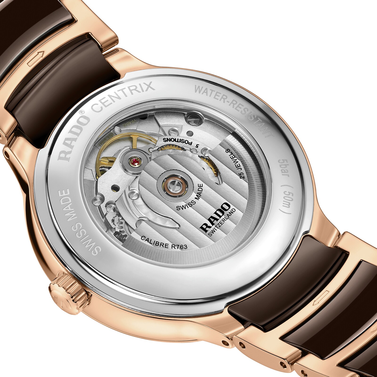 Rado Centrix R30017302 Automatic Watch - Brown Dial | 39.5mm Stainless Steel & Rose Gold - Image 4