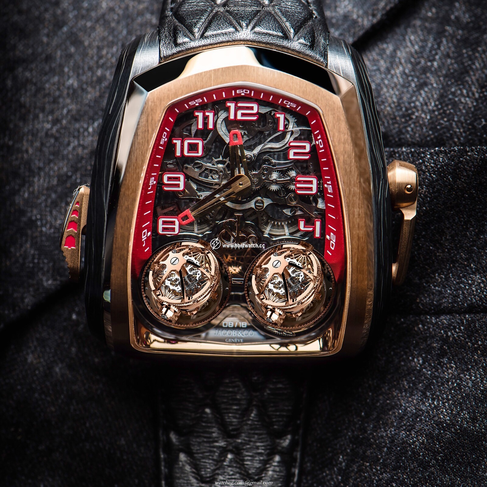 Jacob & Co Twin Turbo TT100 18ct Rose Gold Carbon Fibre Manual Winding Watch - Image 2