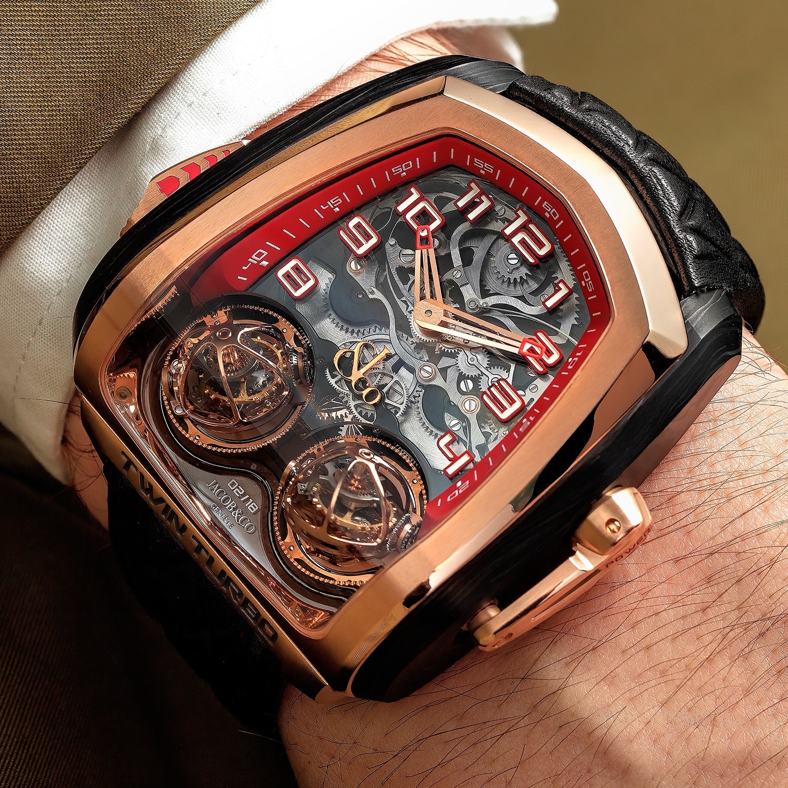 Jacob & Co Twin Turbo TT100 18ct Rose Gold Carbon Fibre Manual Winding Watch - Image 3