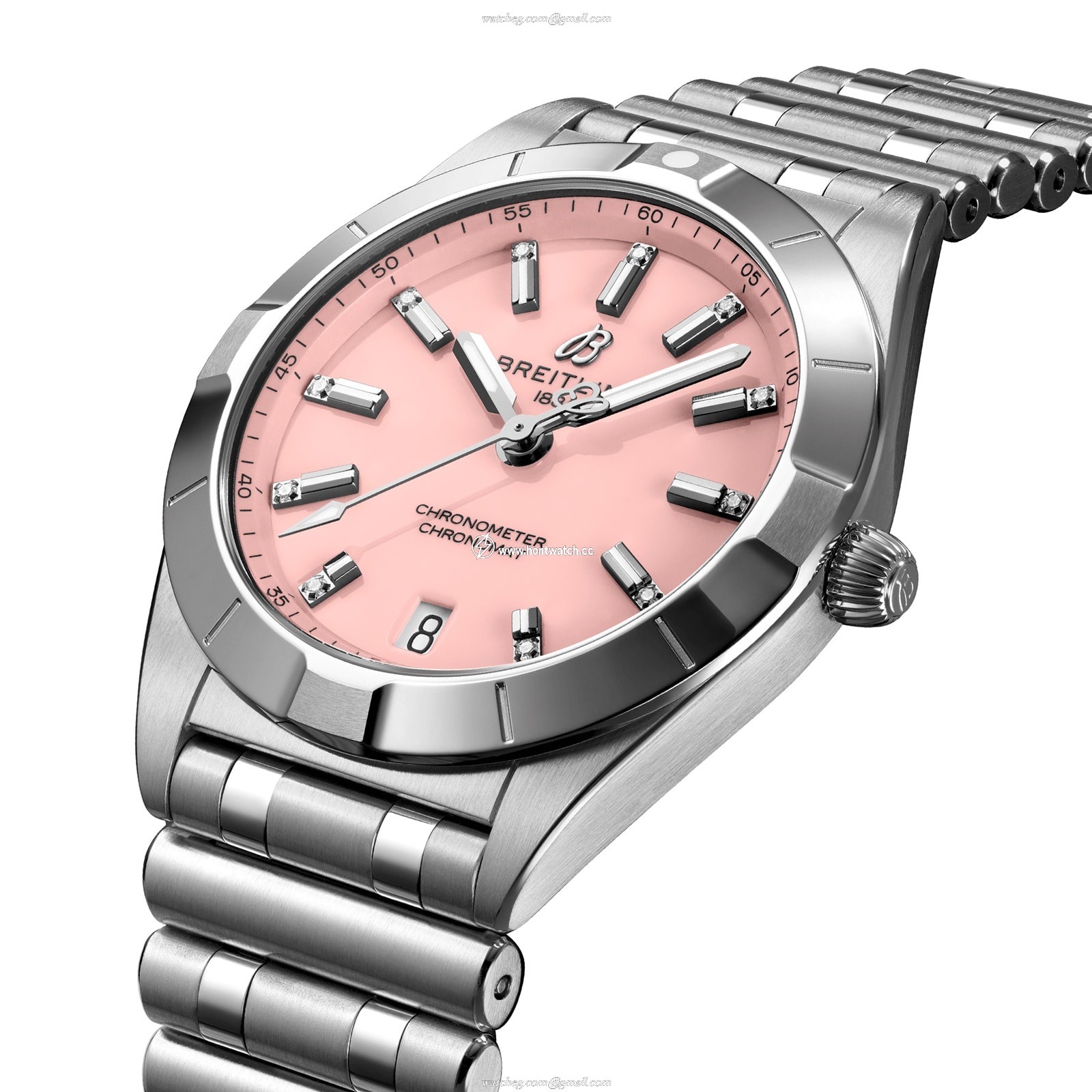 Breitling Chronomat 32mm Pink Dial Diamond Watch - Stainless Steel Quartz - Image 2