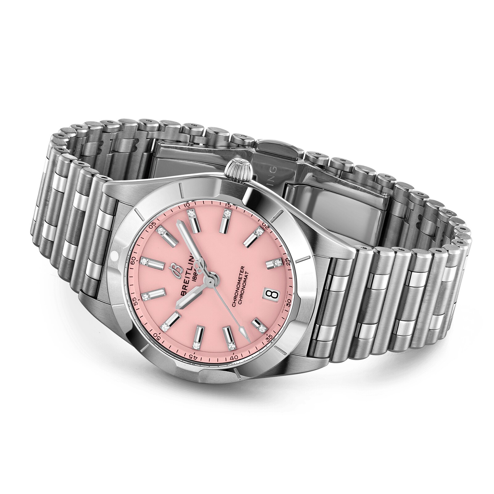Breitling Chronomat 32mm Pink Dial Diamond Watch - Stainless Steel Quartz - Image 3
