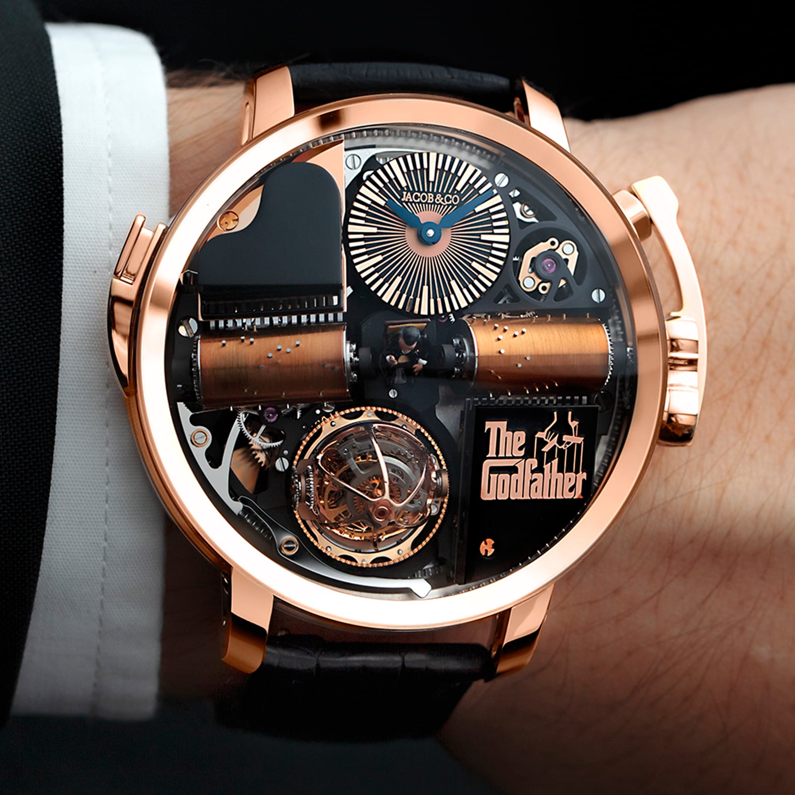 Jacob & Co Opera Godfather Replica Watch - 18ct Rose Gold Mechanical Black - Image 3