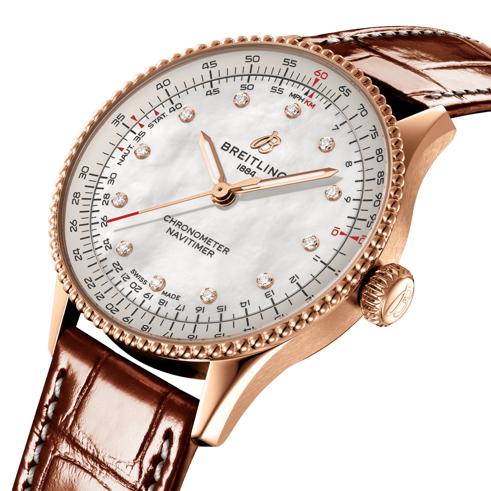 Breitling Navitimer 36mm 18ct Rose Gold Automatic Watch - White Dial - Image 3