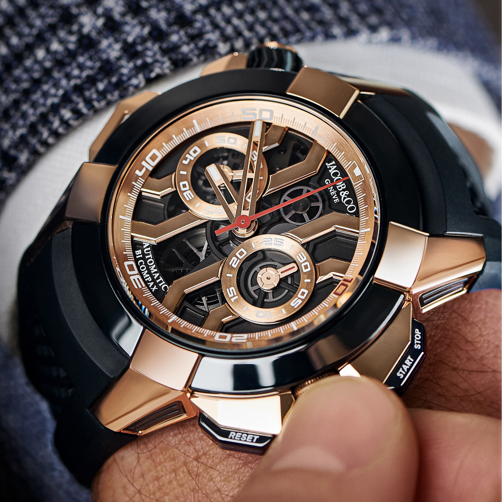 Jacob & Co Epic X Chrono Titanium Rose Gold Automatic Watch - 47mm Black Dial - Image 4