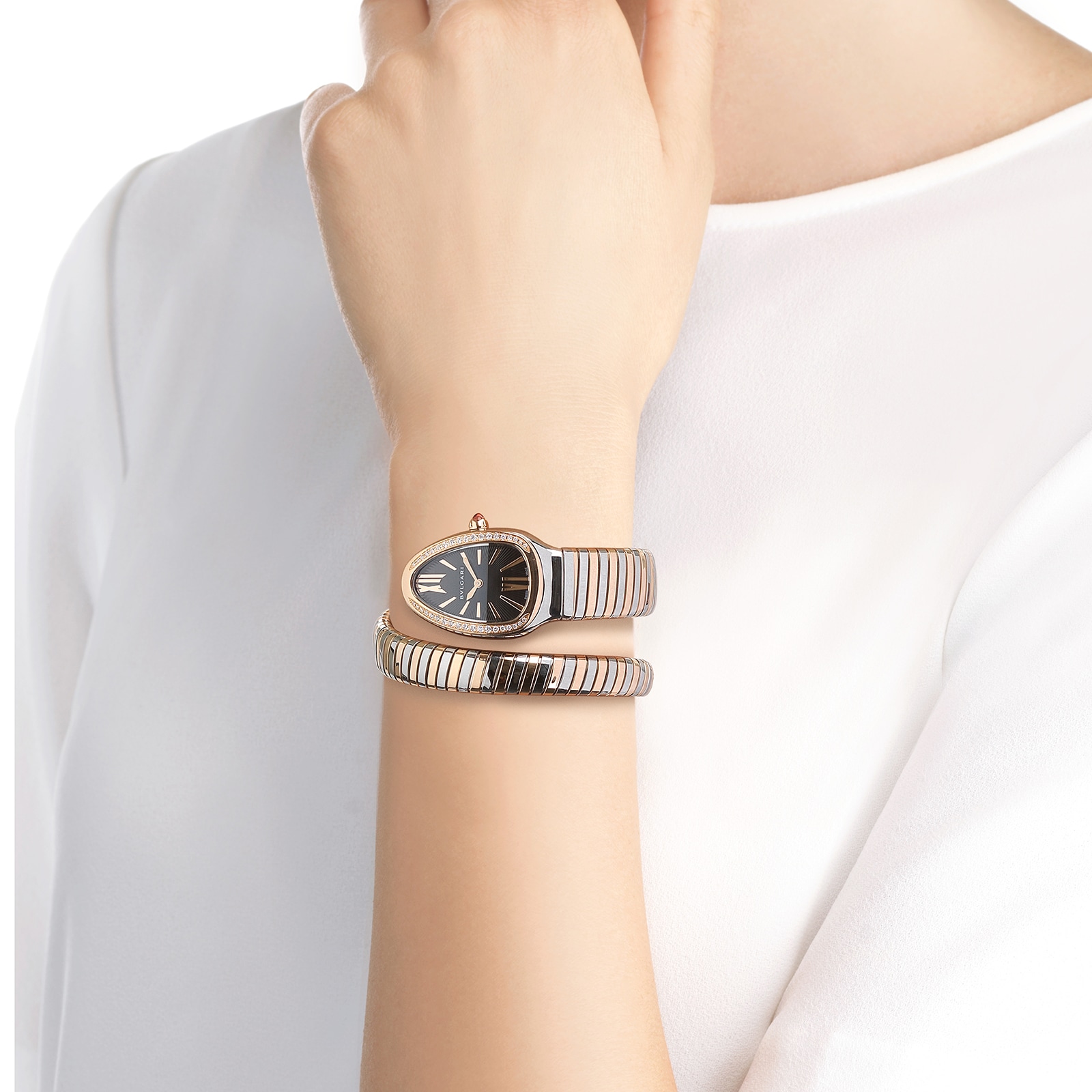 Bvlgari Serpenti 102098 Replica Watch | 35mm Black Dial | Stainless Steel & Gold - Image 4