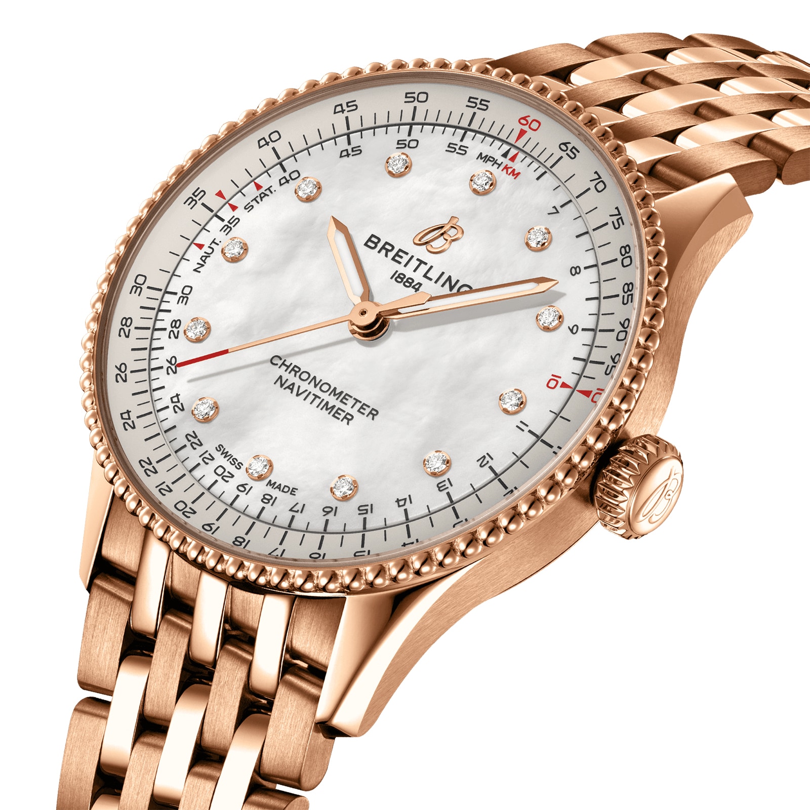 Breitling Navitimer 36mm 18ct Rose Gold Automatic White Dial Replica - Image 3