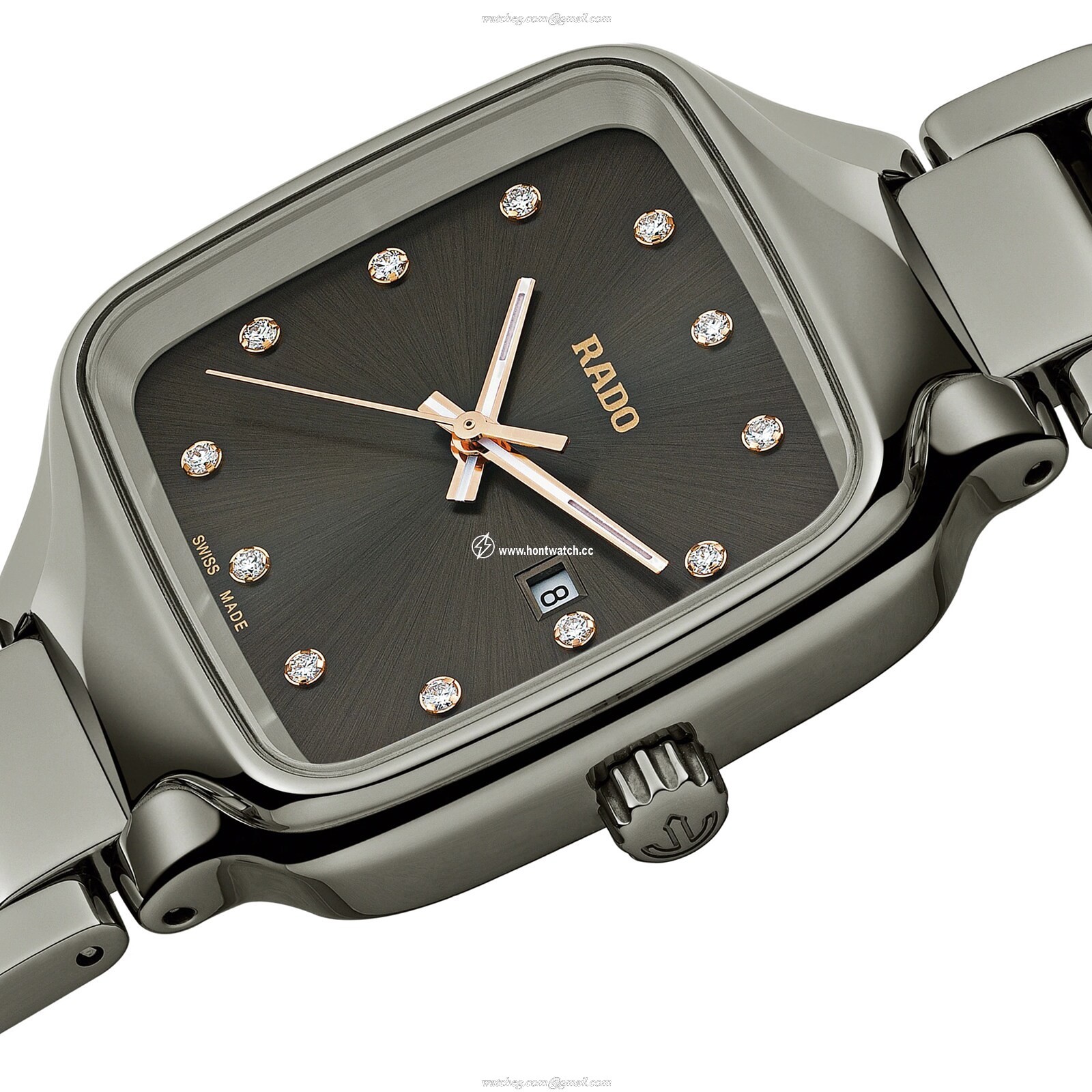 Rado True Square Ceramic Quartz Grey Watch | 28mm Diamond Markers - Image 2