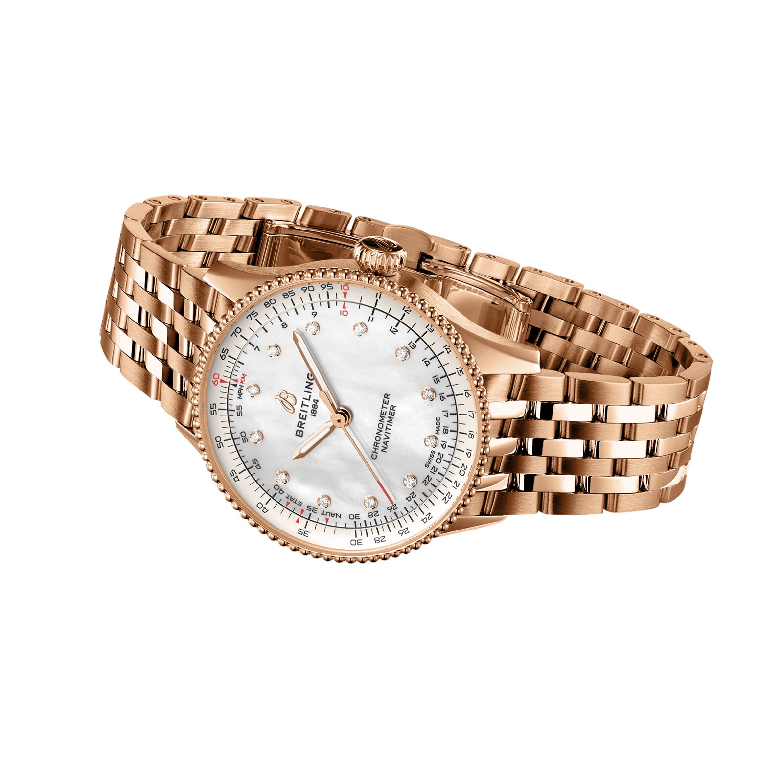 Breitling Navitimer 36mm 18ct Rose Gold Automatic White Dial Replica - Image 4