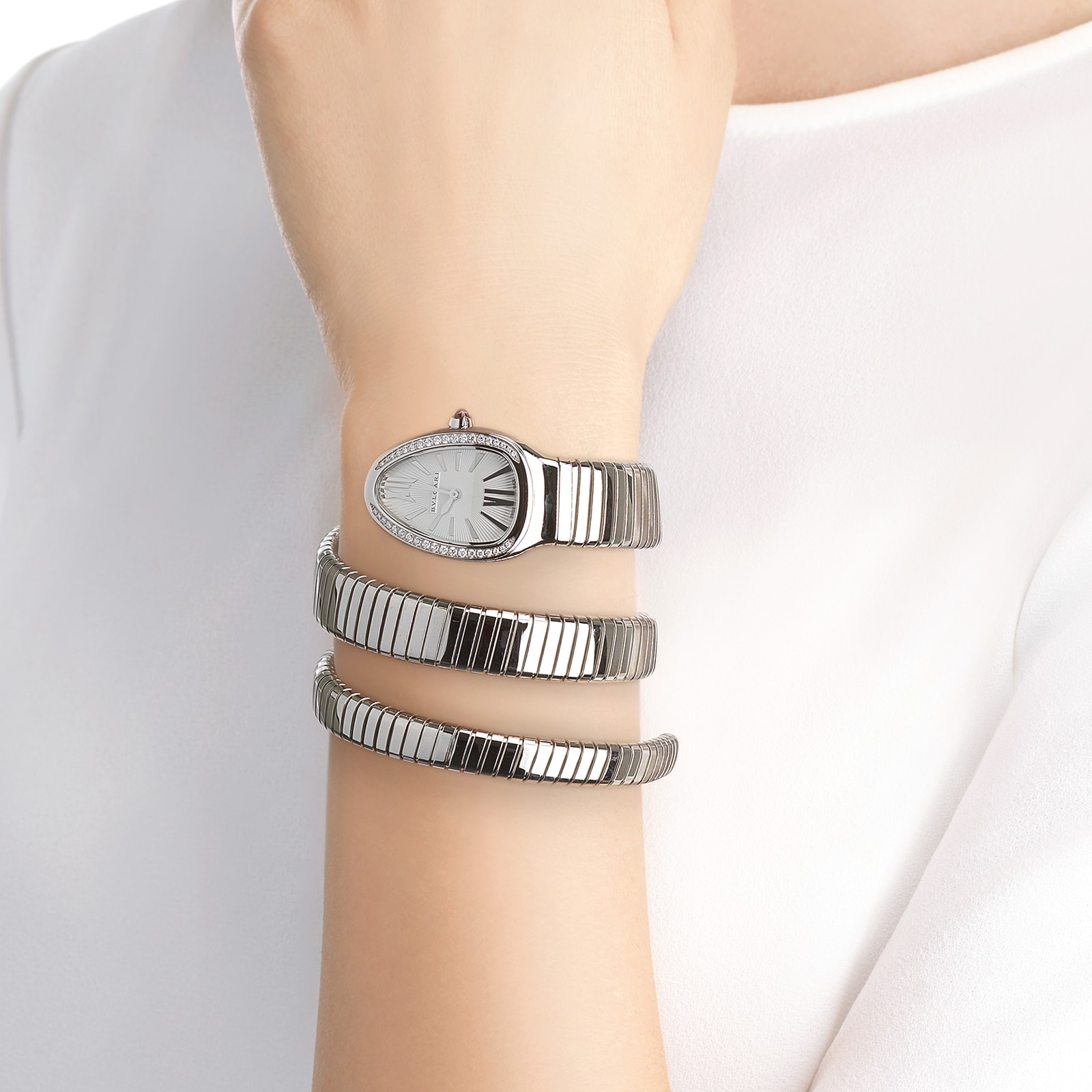 Bvlgari Serpenti 101910 | 35mm Stainless Steel Quartz Watch - White Dial - Image 4