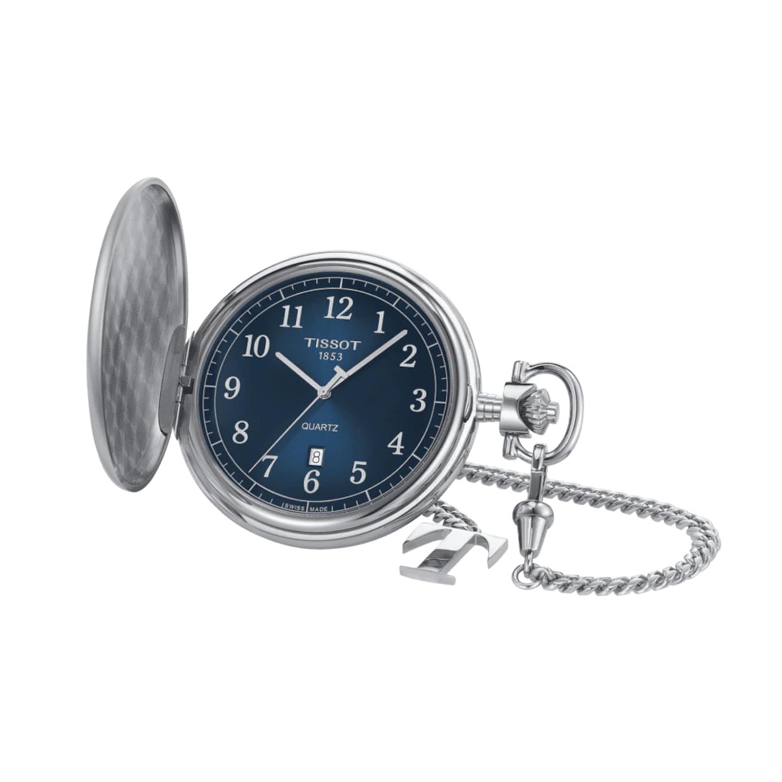 Tissot T-Savonnette Pocket Watch | Stainless Steel Quartz | Blue Dial 48.5mm - Image 3