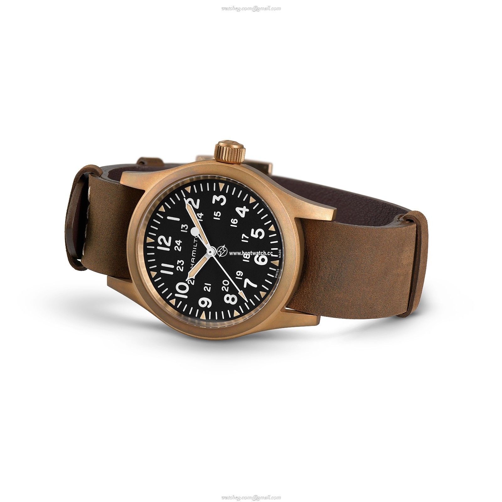 Hamilton Khaki Field Bronze Mechanical Watch - 38mm Black Dial - Leather Strap - Image 2