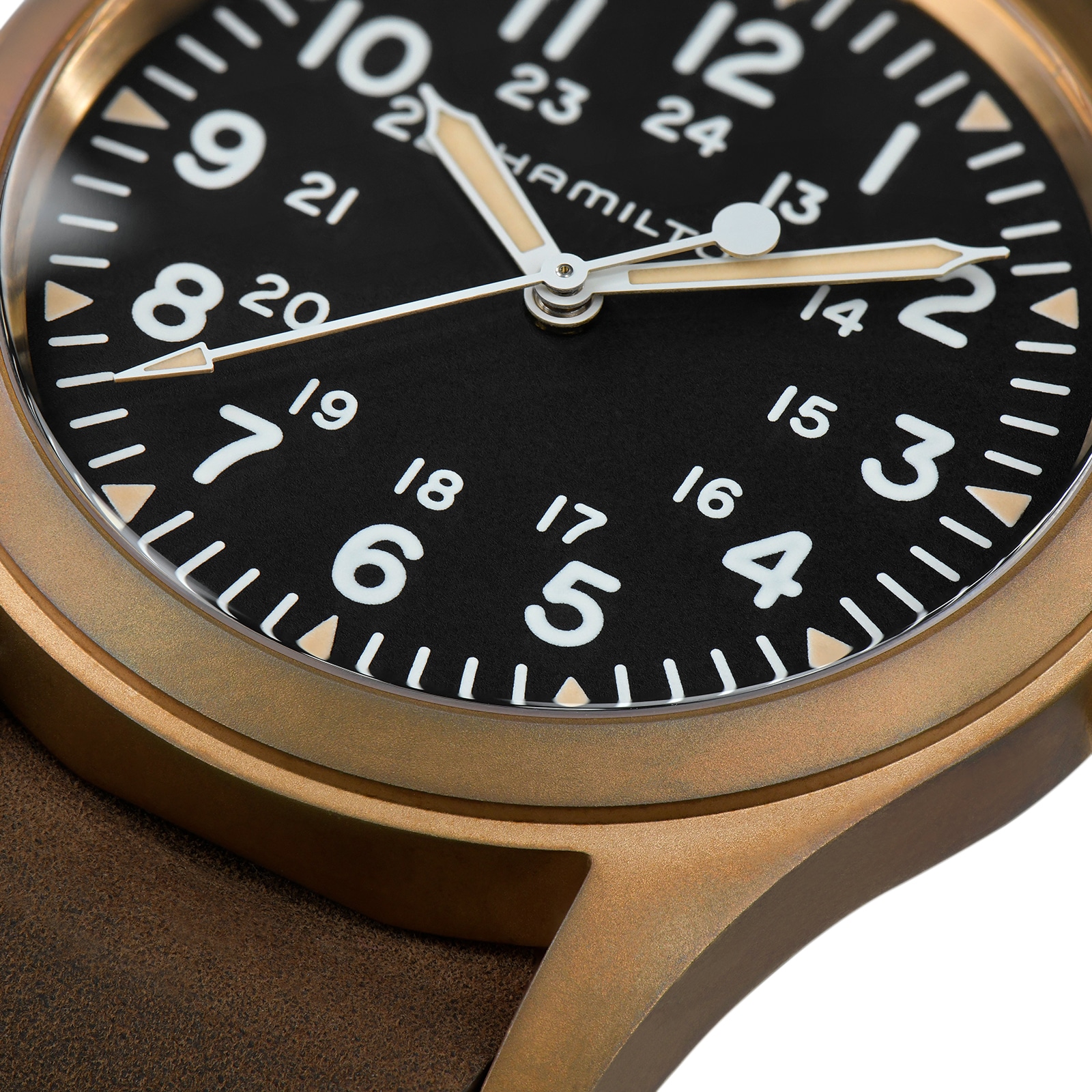 Hamilton Khaki Field Bronze Mechanical Watch - 38mm Black Dial - Leather Strap - Image 3