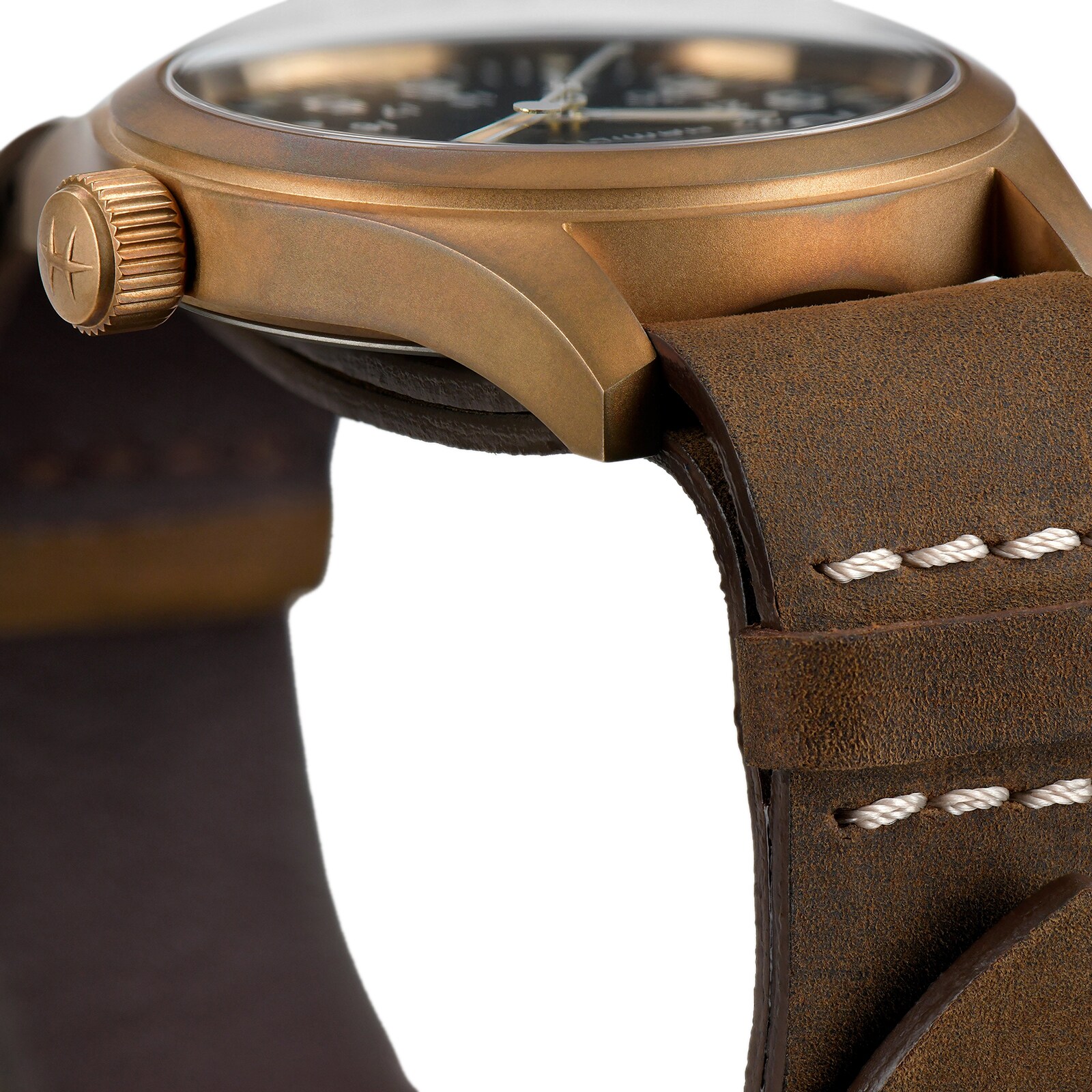 Hamilton Khaki Field Bronze Mechanical Watch - 38mm Black Dial - Leather Strap - Image 4