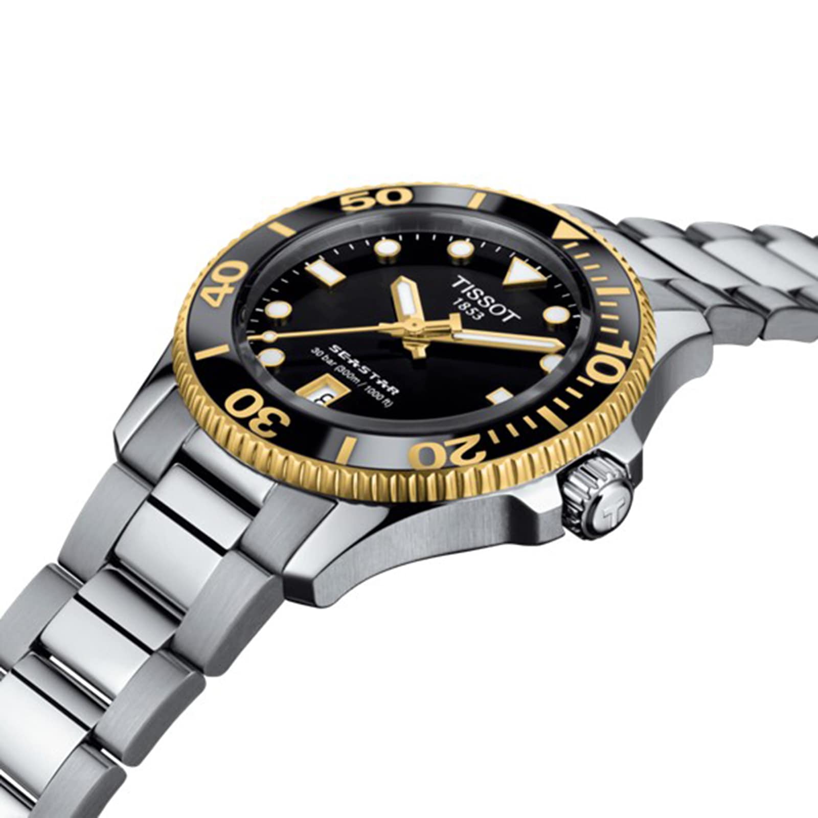 Tissot Seastar Quartz Watch - 36mm Black Dial - Stainless Steel & Gold - Image 3