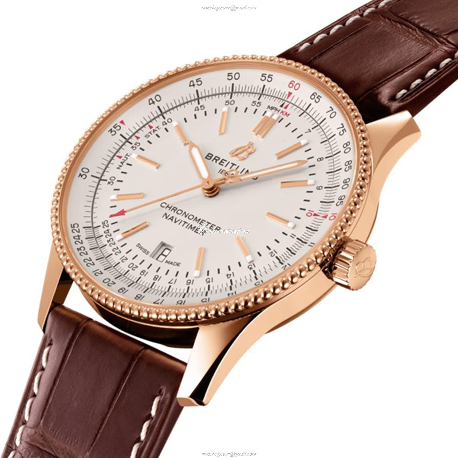 Breitling Navitimer 41mm 18ct Rose Gold Automatic Silver Dial Replica - Image 2