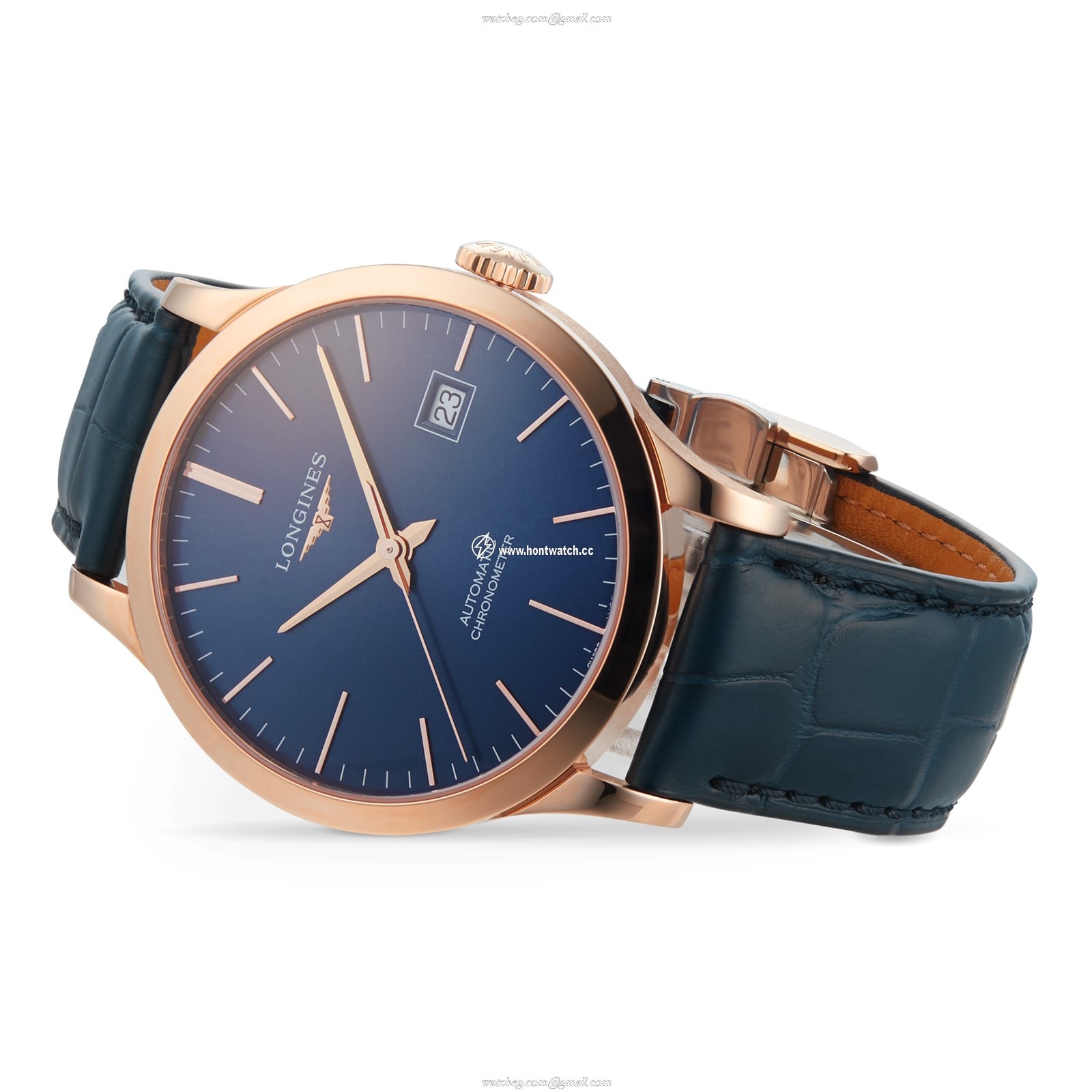Longines Record L28208922 | 18ct Rose Gold Automatic Blue Watch - Image 2