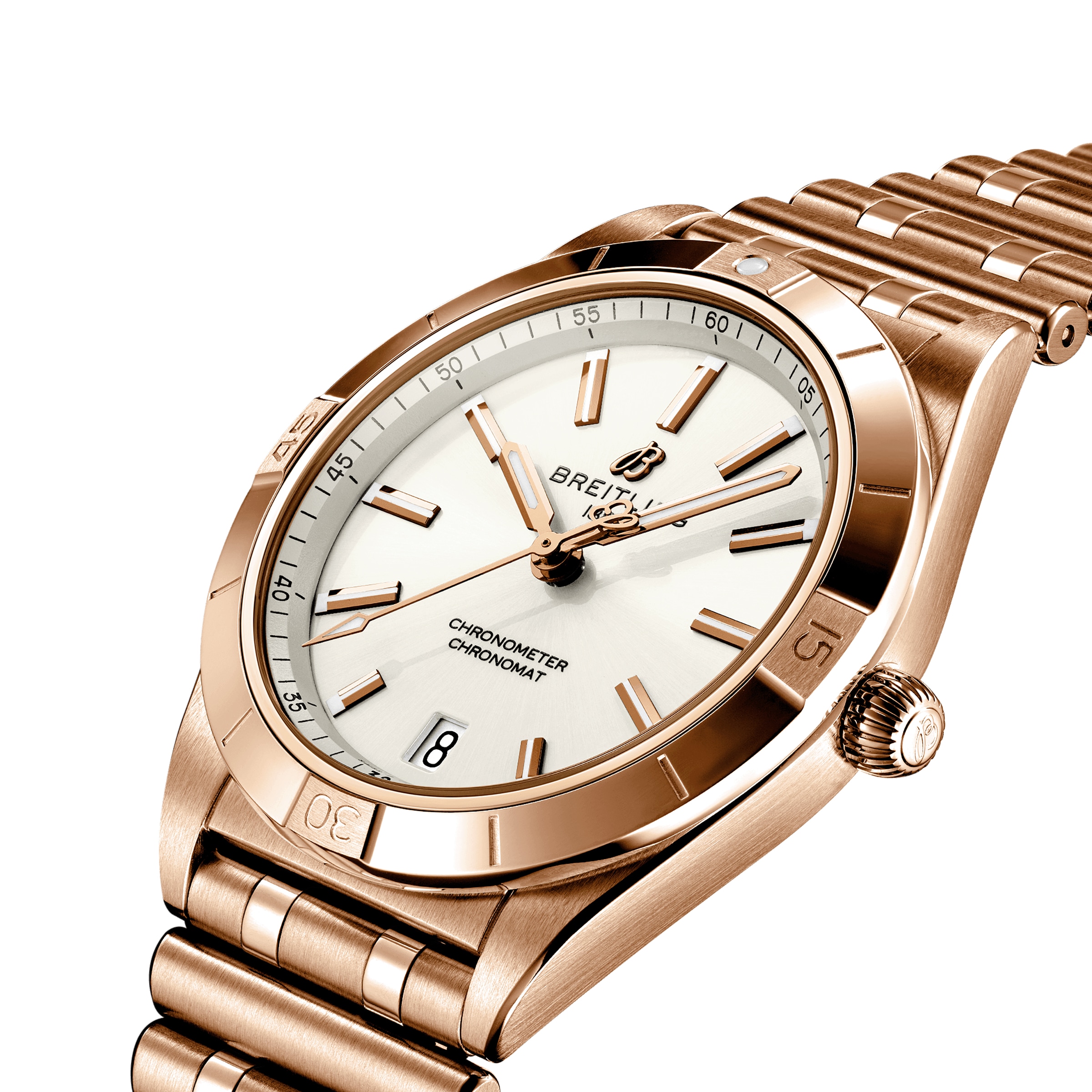Breitling Chronomat 36mm 18ct Rose Gold Automatic Silver Replica Watch - Image 3
