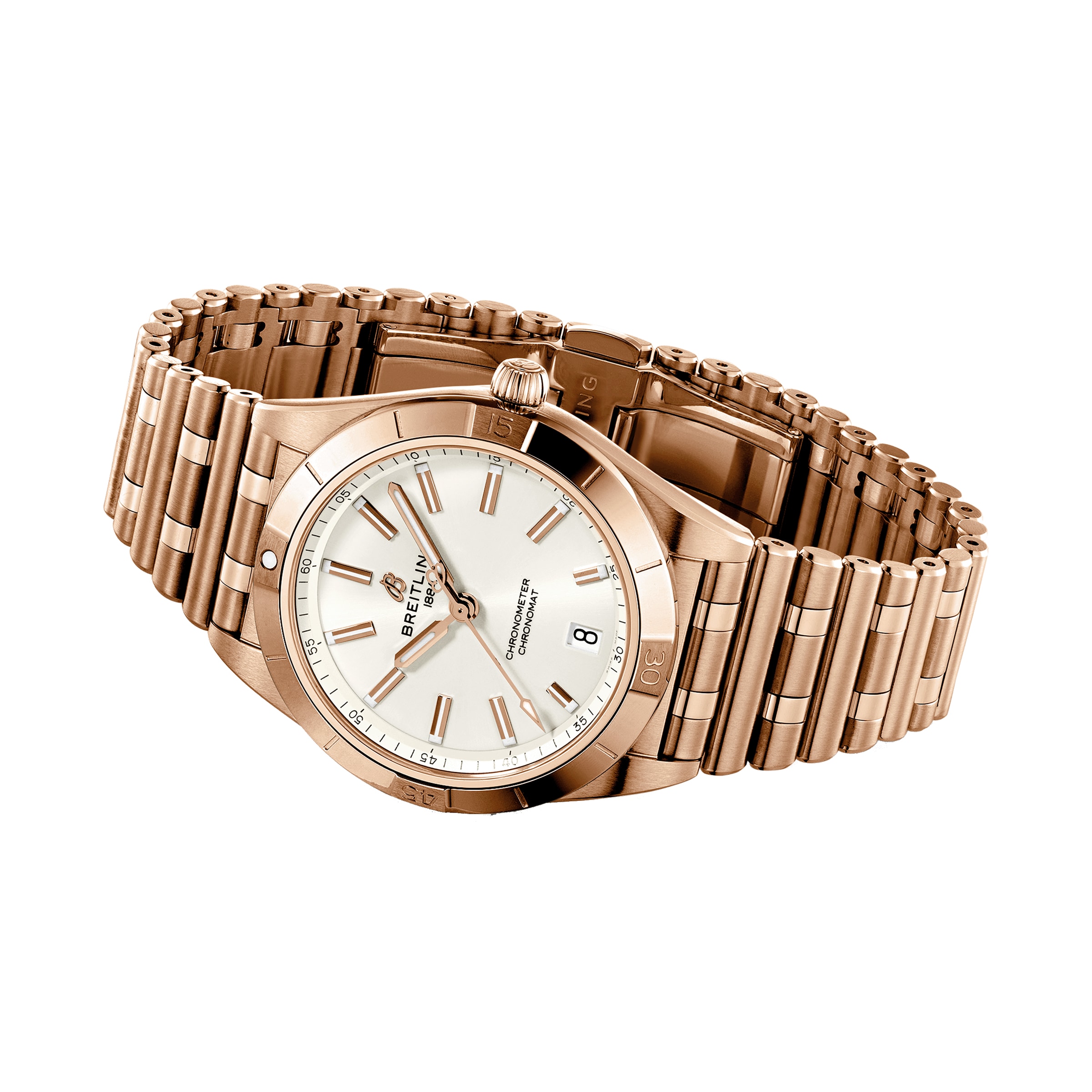 Breitling Chronomat 36mm 18ct Rose Gold Automatic Silver Replica Watch - Image 4